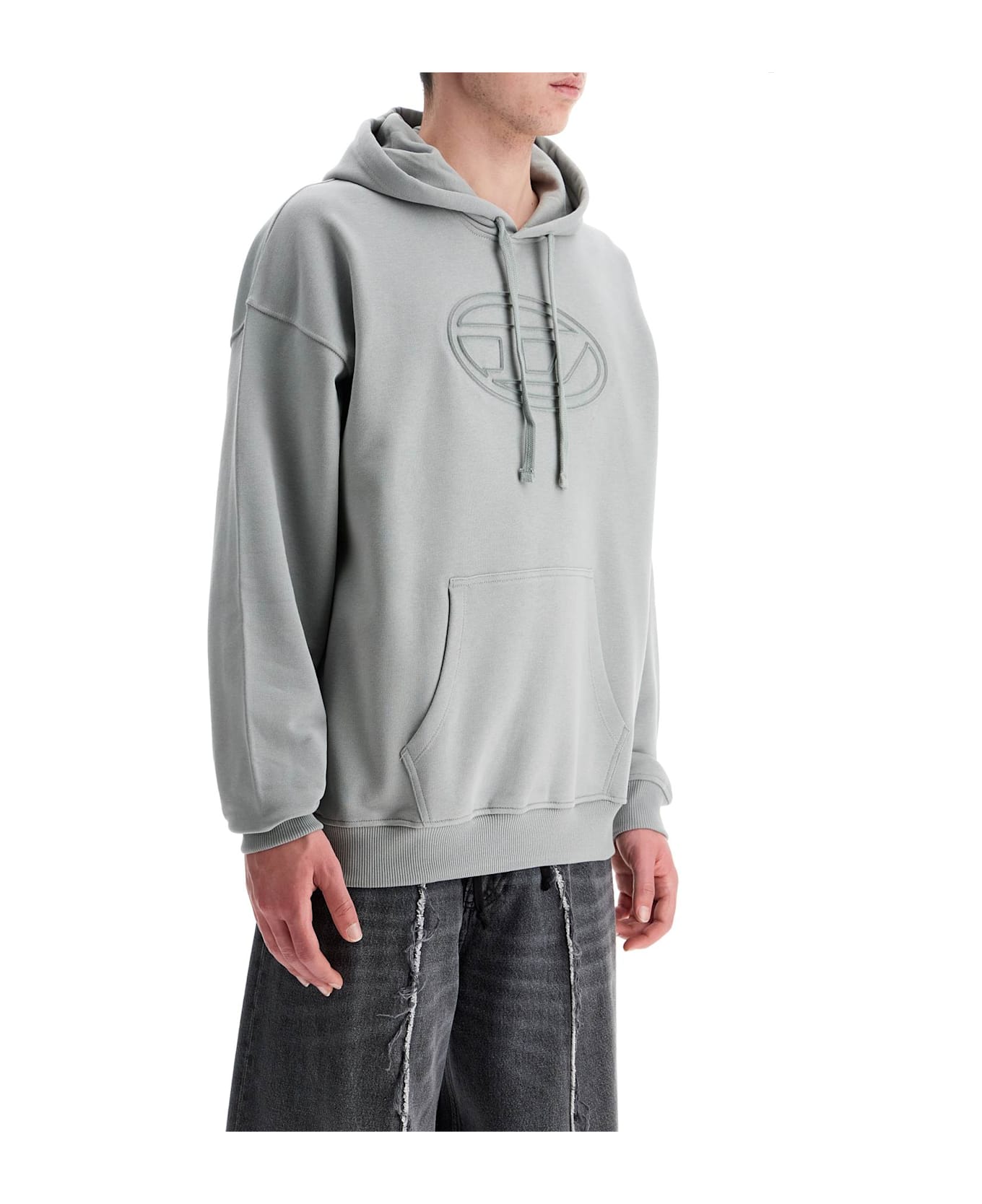 Diesel Men's Grey Cotton Hoodie With Kangaroo Pocket - Grigio