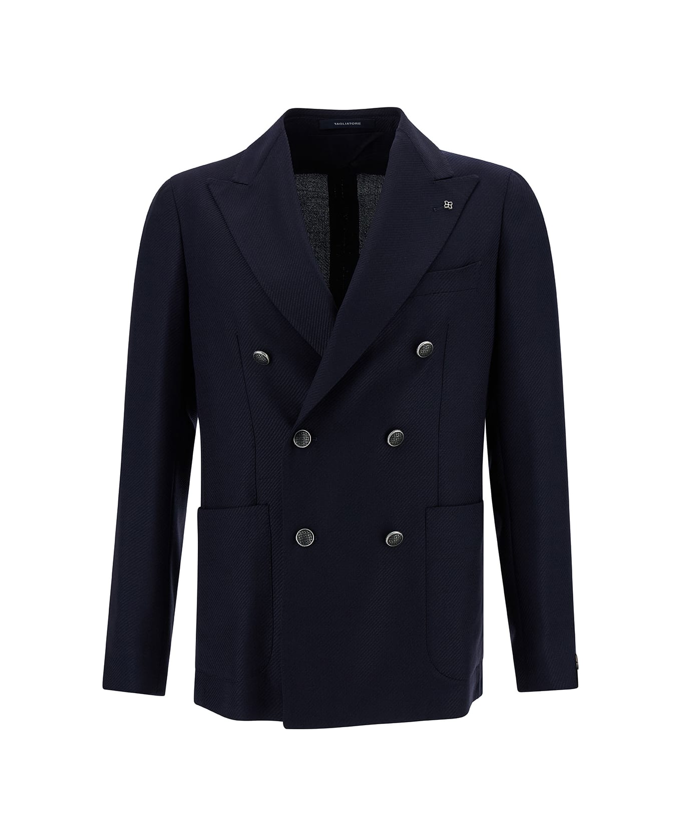 Tagliatore 'montecarlo' Blue Double-breasted Jacket With Silver-colored Buttons In Wool Blend Man - Blu