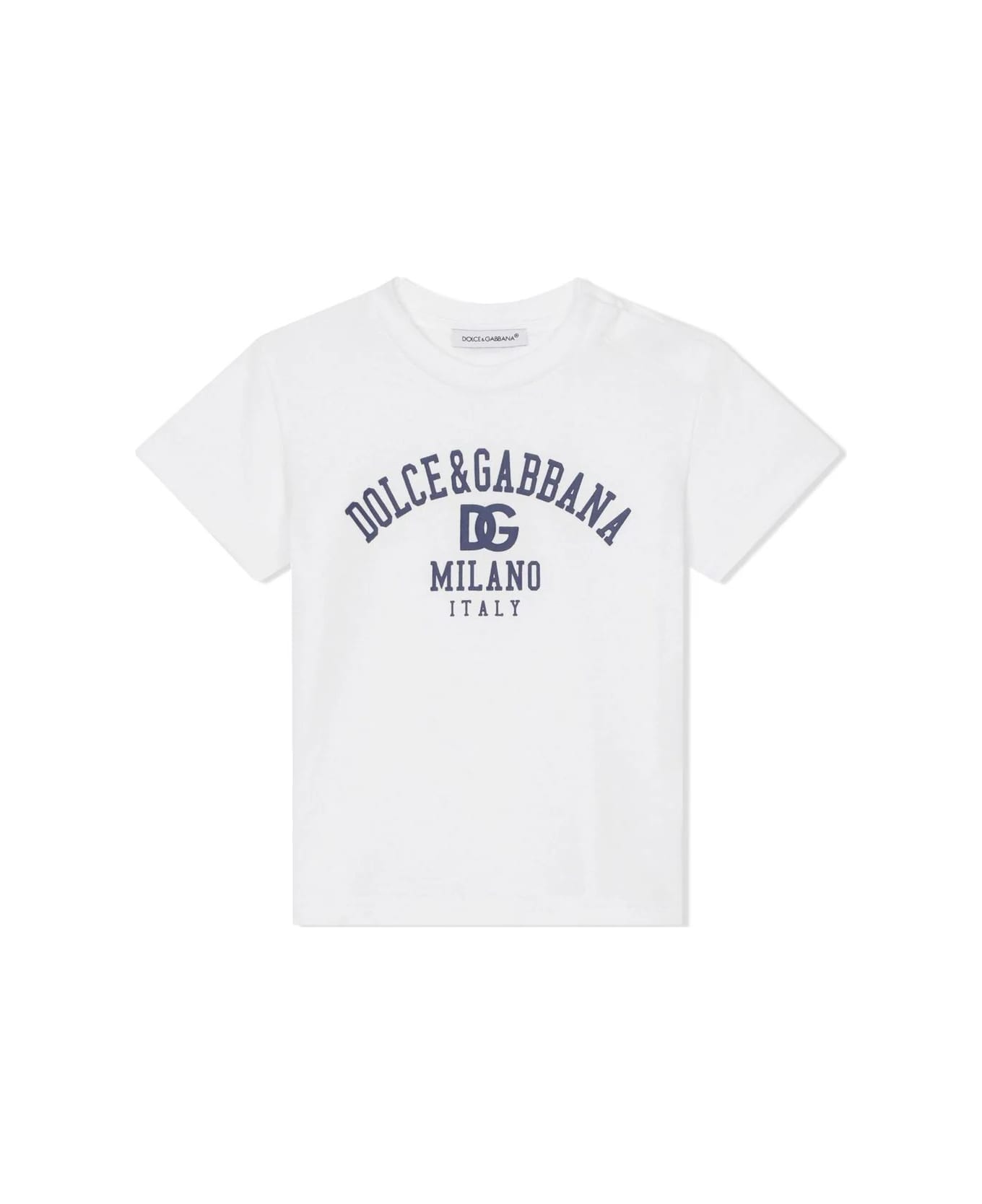Dolce & Gabbana White Jersey T-shirt With Logo Print - White