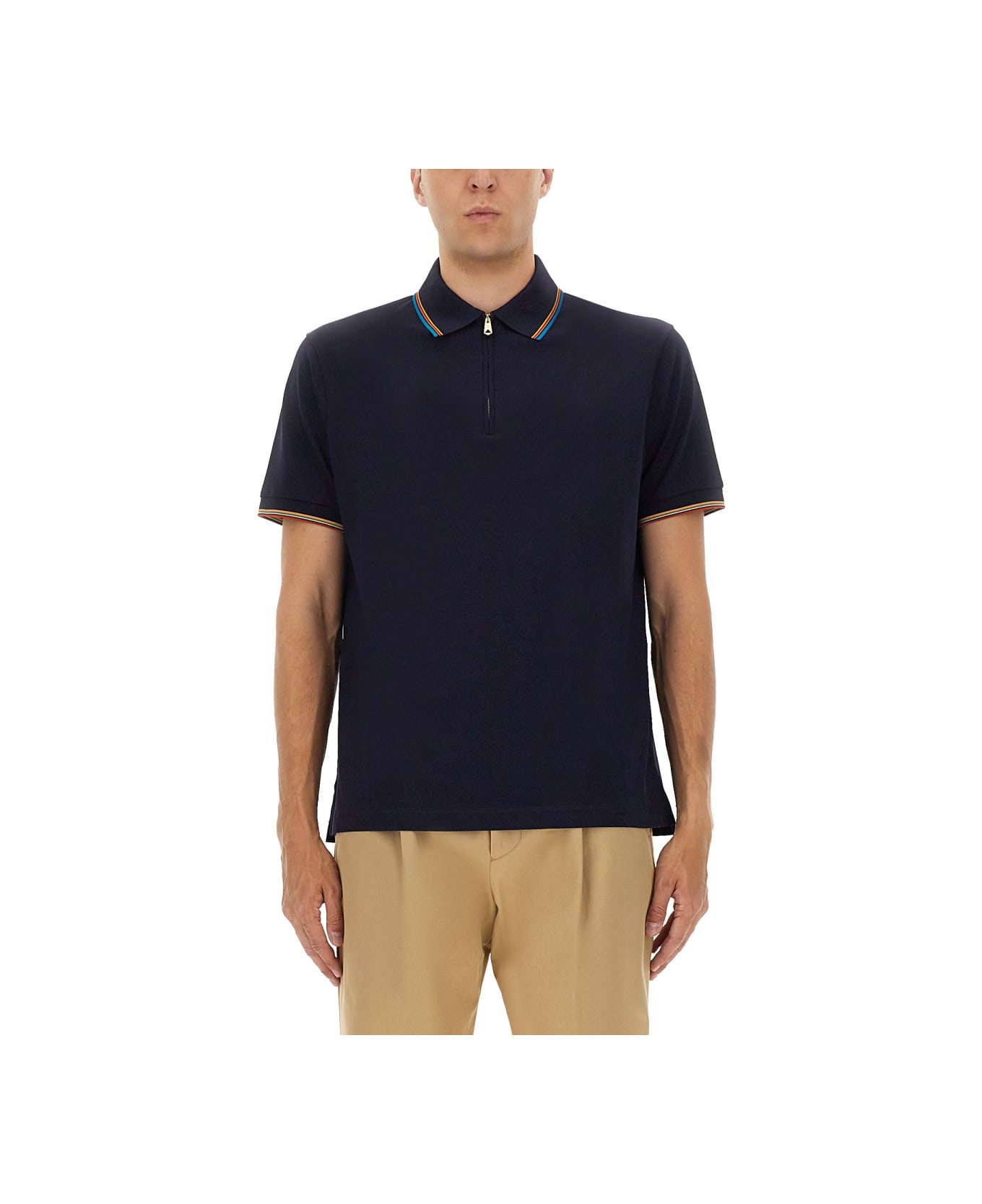 Paul Smith Cotton Polo Shirt With Zipper - BLUE
