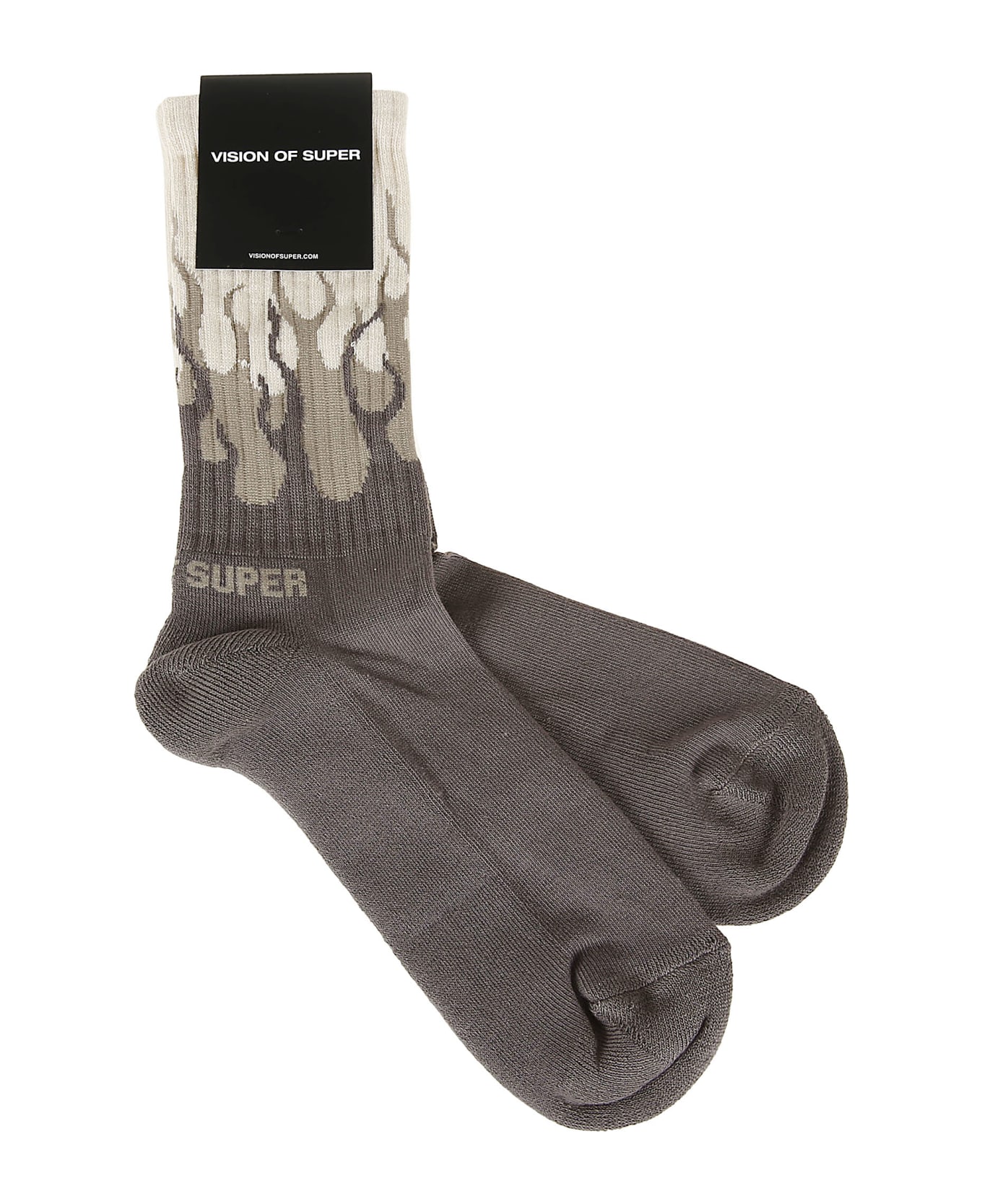 Vision of Super Grey Grey Double Flames Socks - Grey Grey
