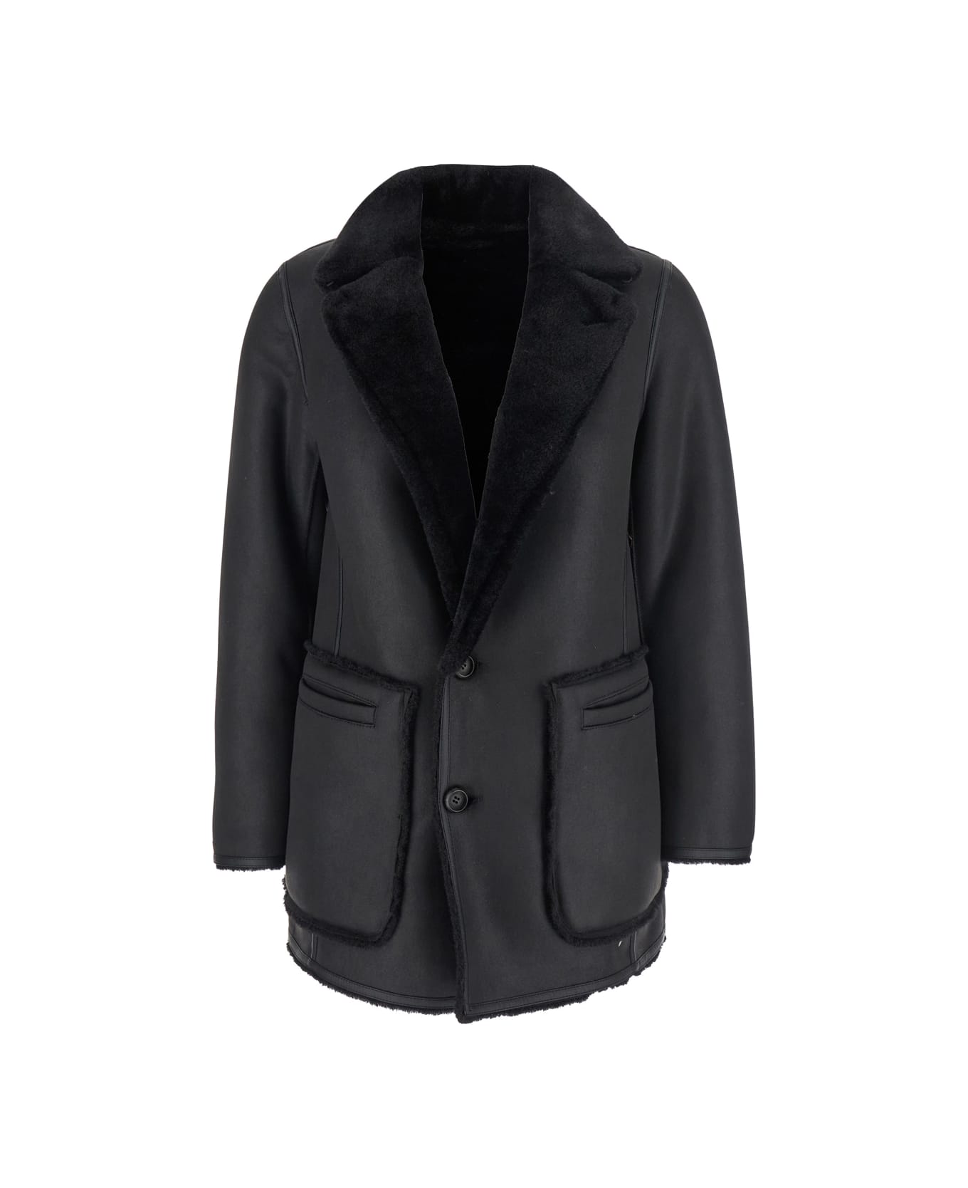 urbancode Black Single-breasted Jacket With Classic Lapels In Faux Fur Woman - Black
