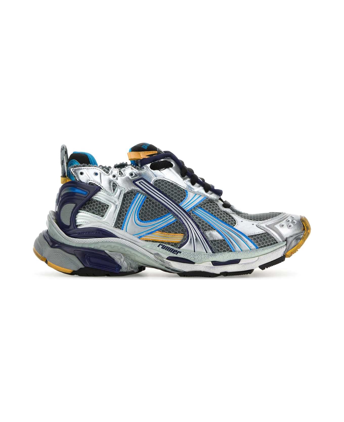 Balenciaga Multicolor Mesh And Rubber Runner Sneakers - GREY/BLU/ORANGE/ACQ