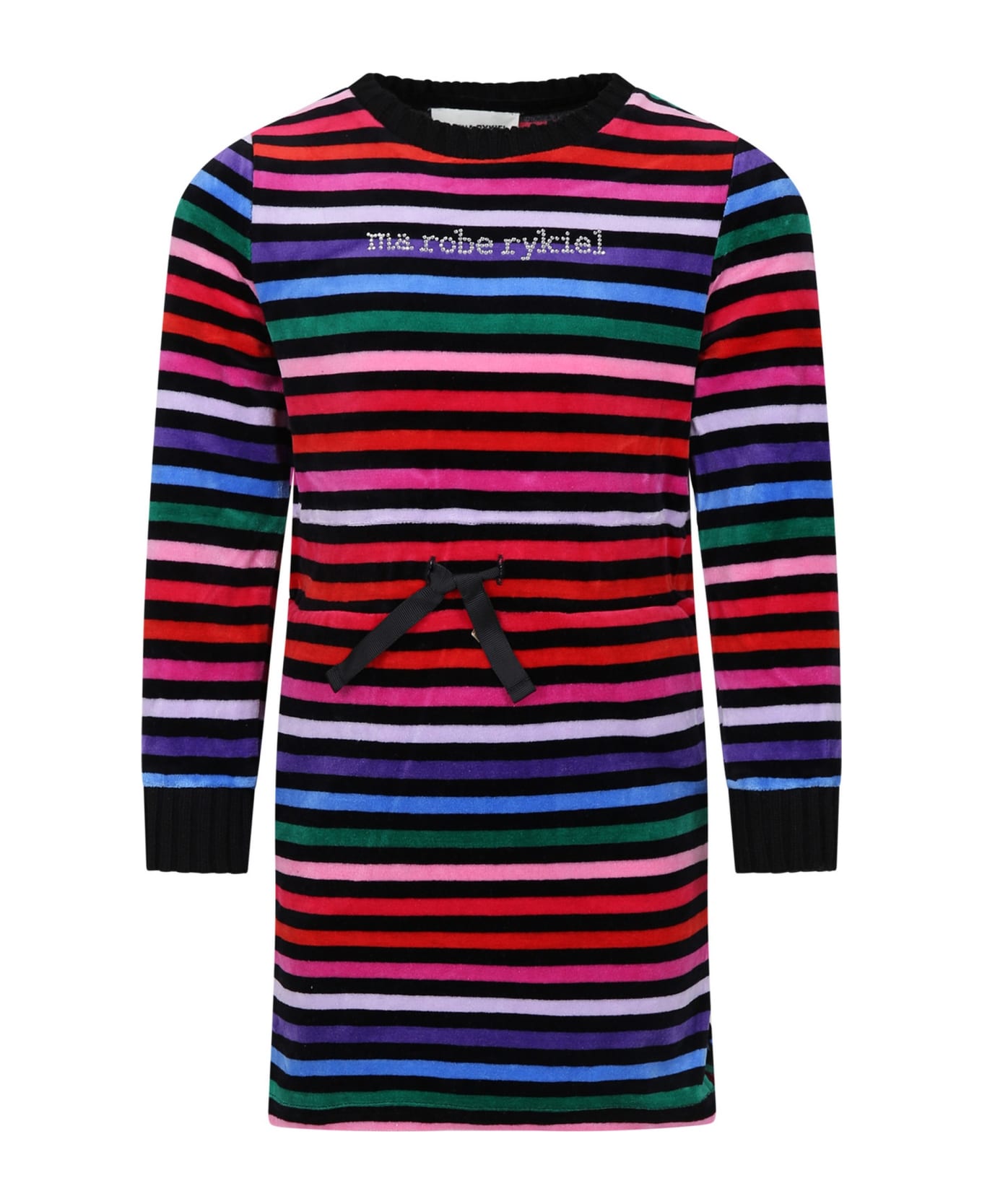 Rykiel Enfant Black Dress For Girl With Logo - Multicolor