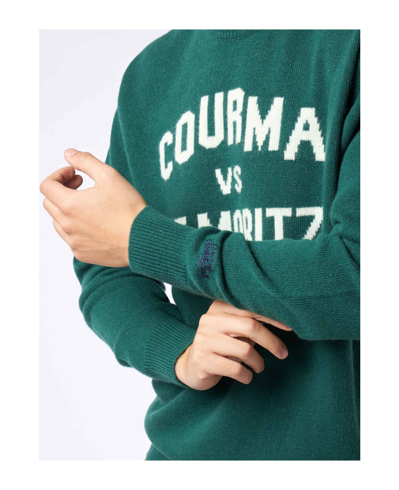 MC2 Saint Barth Man Crewneck Sweater With Courma Vs St. Moritz Jacquard - GREEN