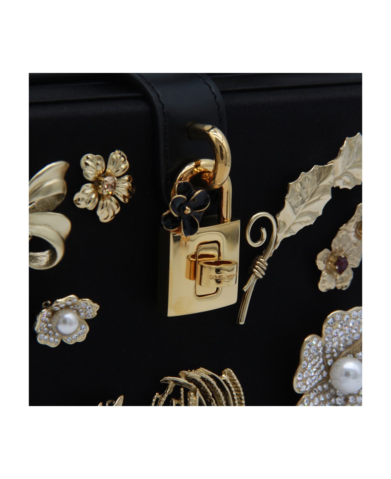Dolce 
Gabbana Black And Gold Satin Dolce Box Top Handle Bag - Black