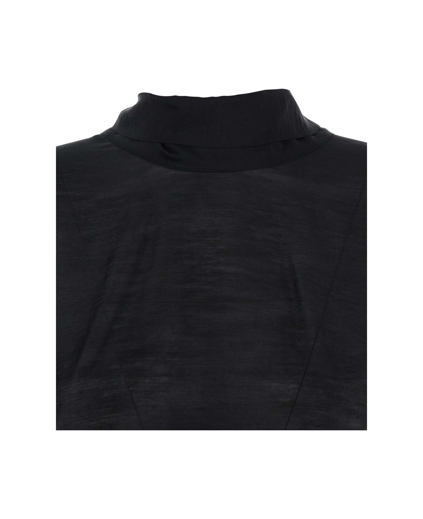 Merci Black Shirt With Pussybow Collar And Buttoned Cuffs In Fabric Woman - Black