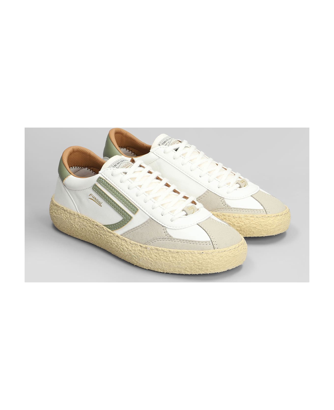 Puraai Olive Spring Sneakers In White Leather - white
