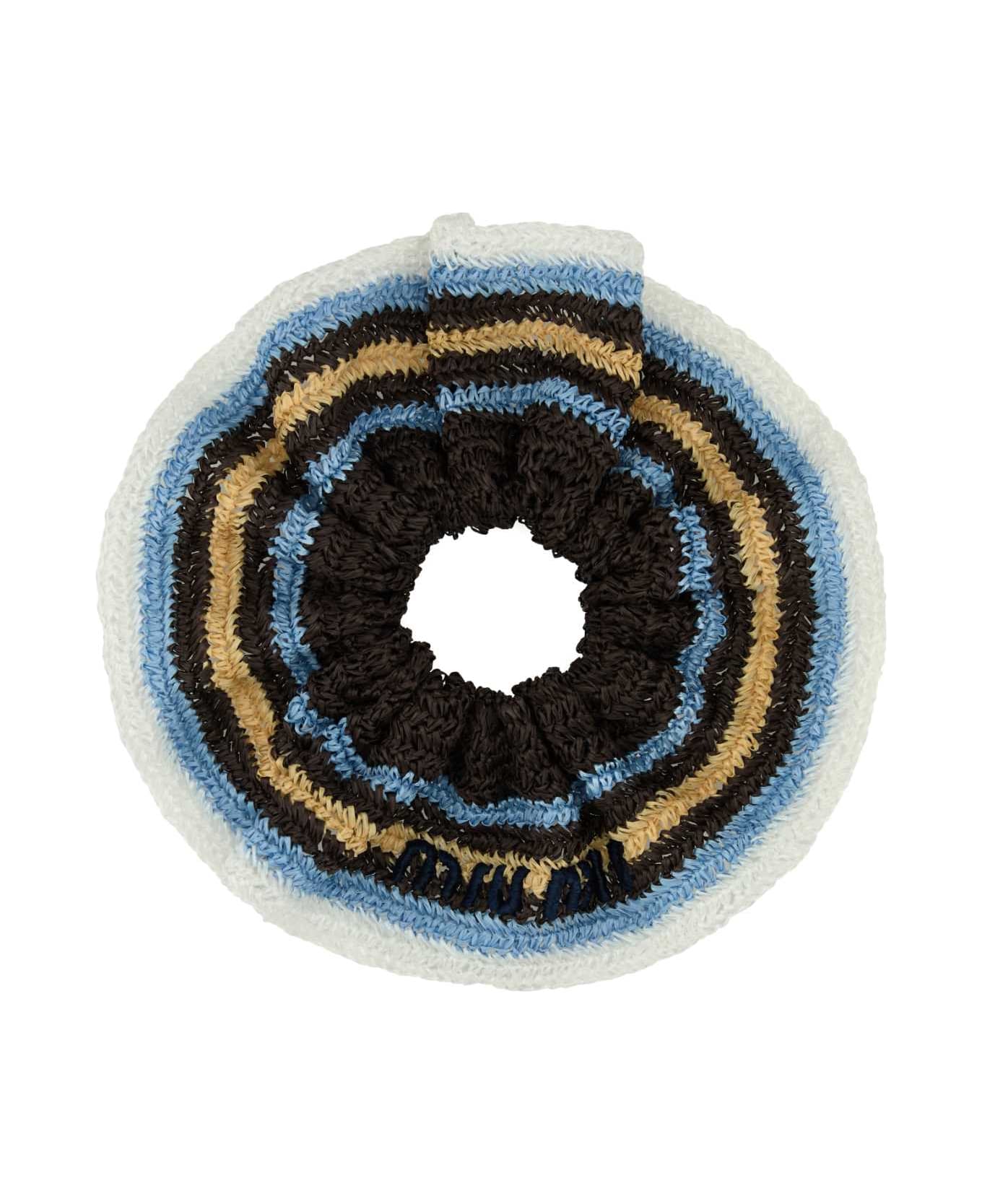 Miu Miu Embroidered Rafia Scrunchie - CACAOCELESTENAT