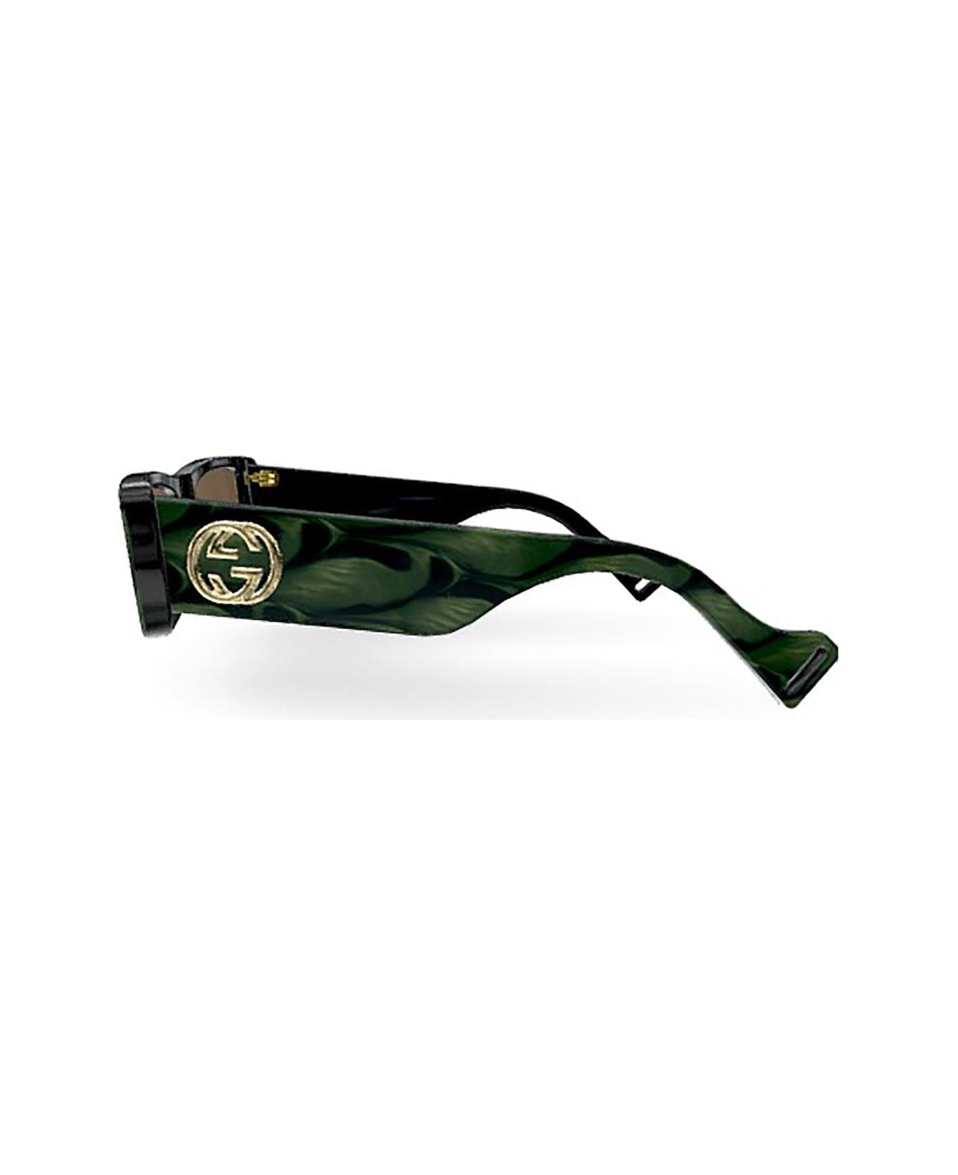 Gucci Eyewear Rectangular Frame Sunglasses - 014 green green bronze