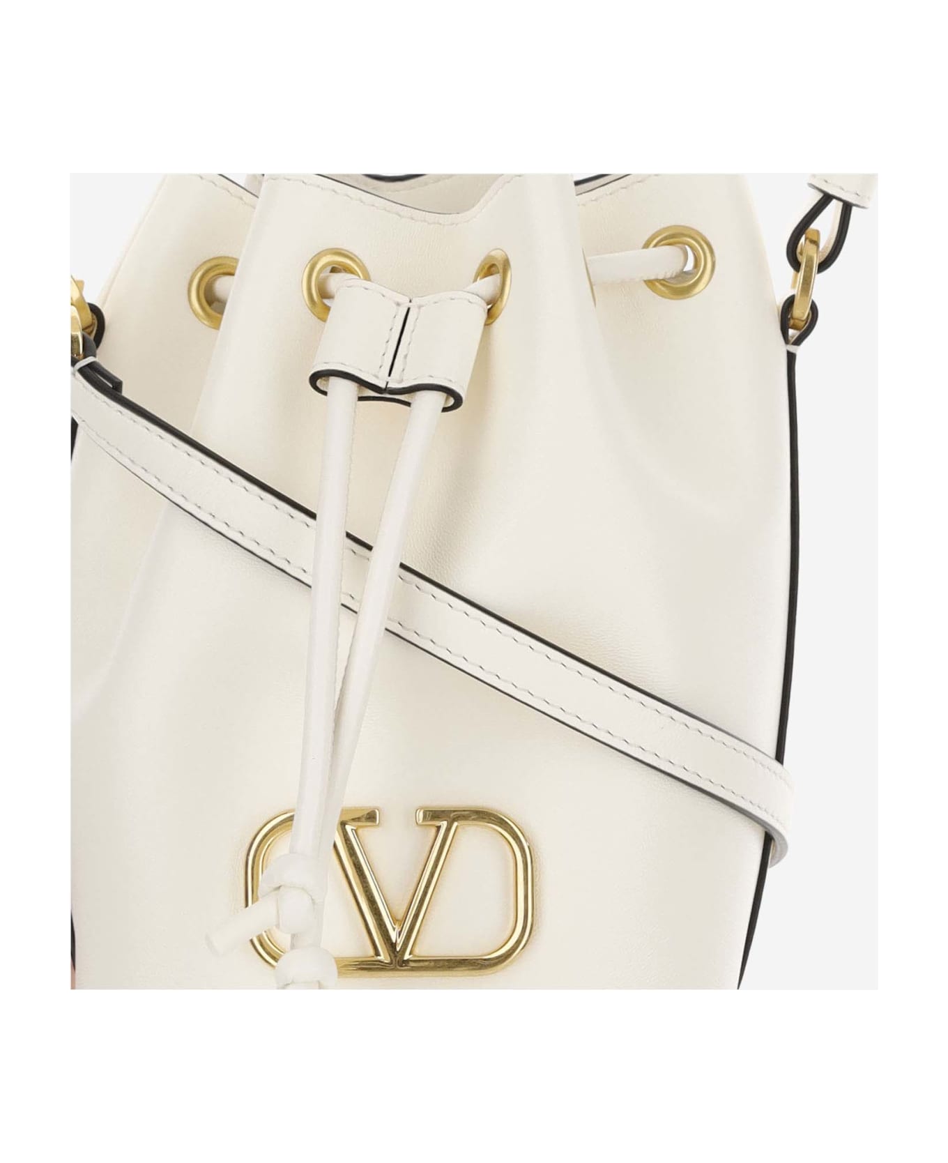 Valentino Garavani Mini Vlogo Signature Bucket Bag In Nappa Leather - White