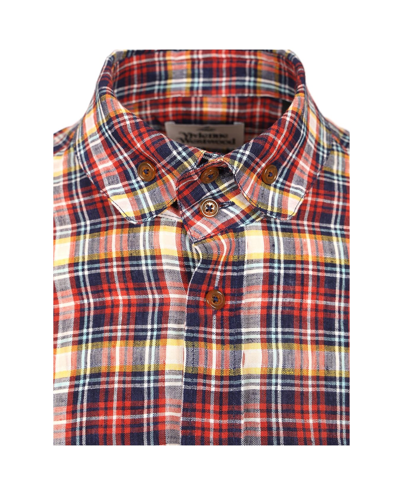Vivienne Westwood 
two Button Krall
 Linen Shirt - BLUE/RED
