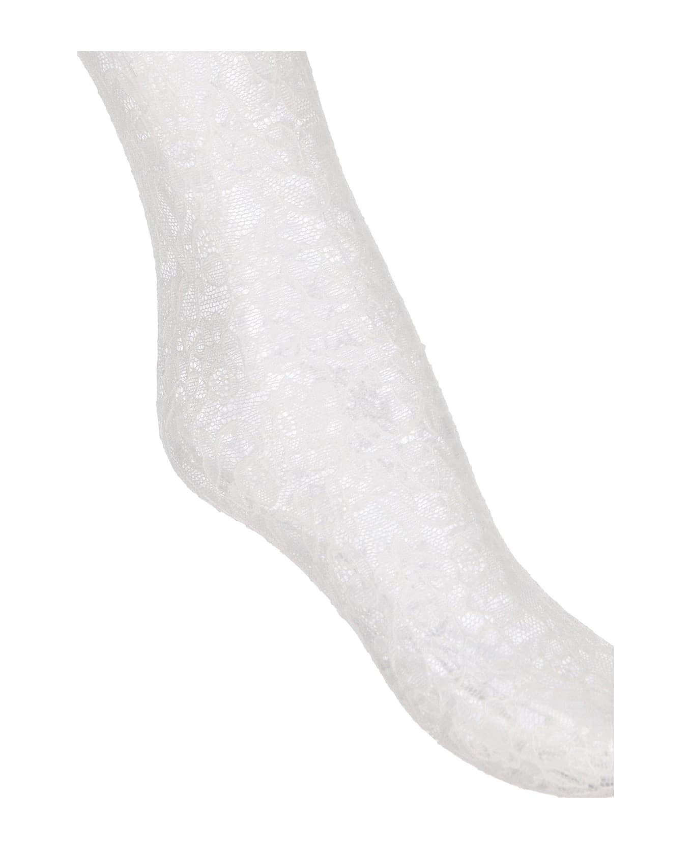 Valentino Garavani Logo Waistband Lace Detailed Tights - Bianco