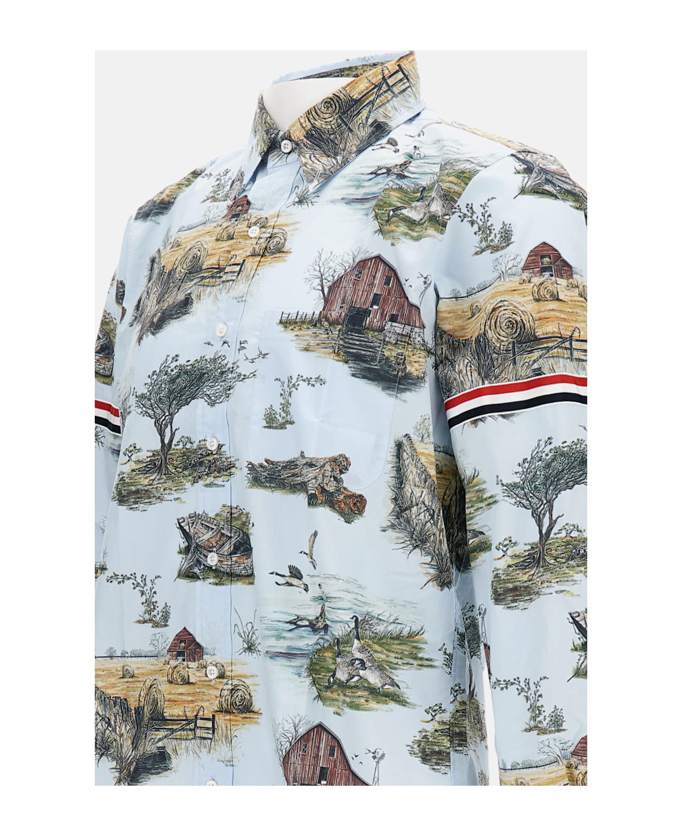 Thom Browne Graphic Straight Fit Shirt W/gg Armband In Scenic Toile Small Cotton Popeline - Clear Blue