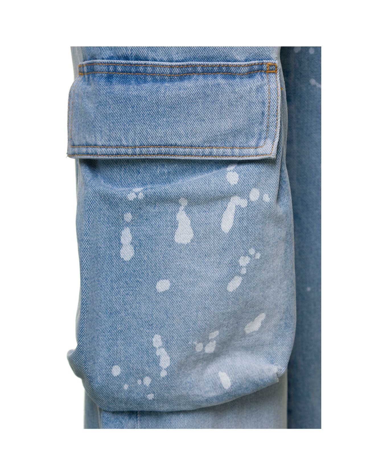 Off-White Light Blue Jeans With Cargo Pocket And Paint Stains In Cotton Denim Woman - Light blue デニム