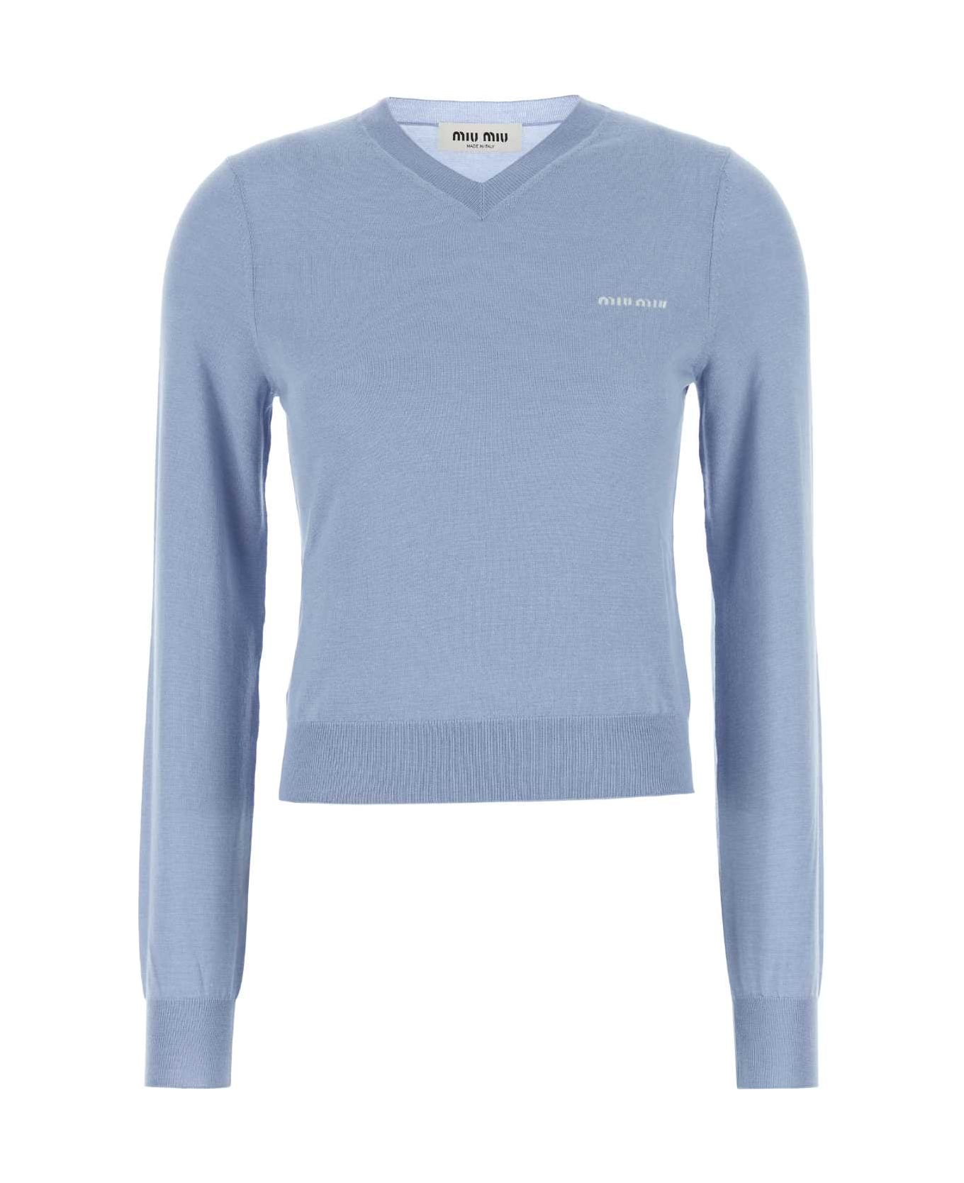 Miu Miu Cerulean Blue Cashmere Blend Sweater - AZZURRO