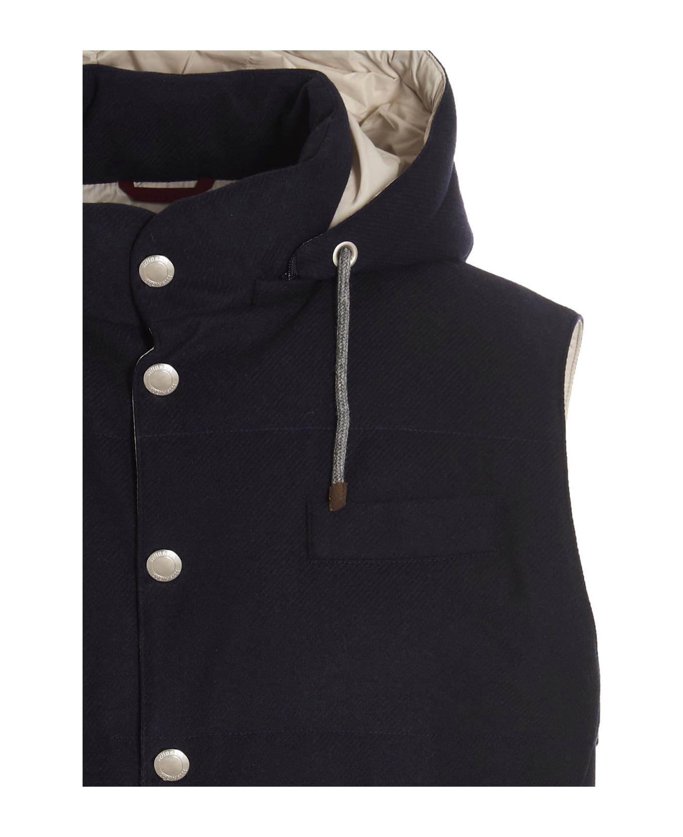 Brunello Cucinelli Wool Hooded Vest - Blue