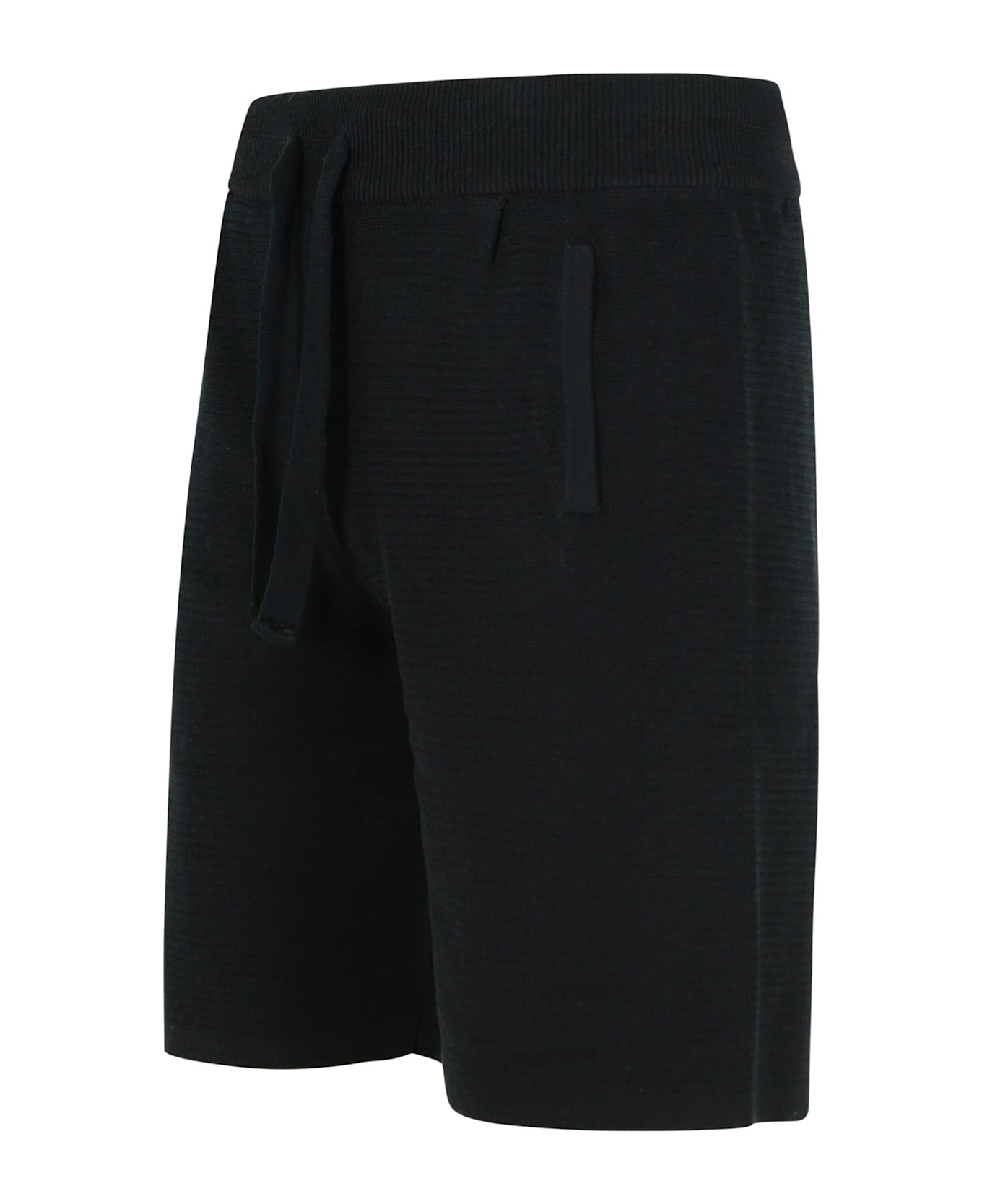 Laneus Black Cotton Bermuda Shorts - Black