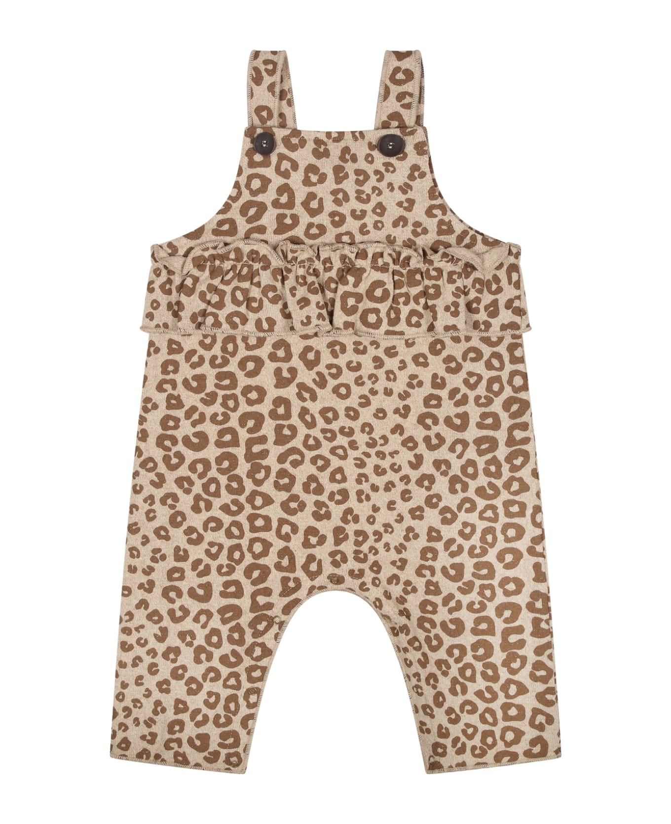 Zhoe & Tobiah Beige Dungarees For Baby Girl With Animal Print - Beige