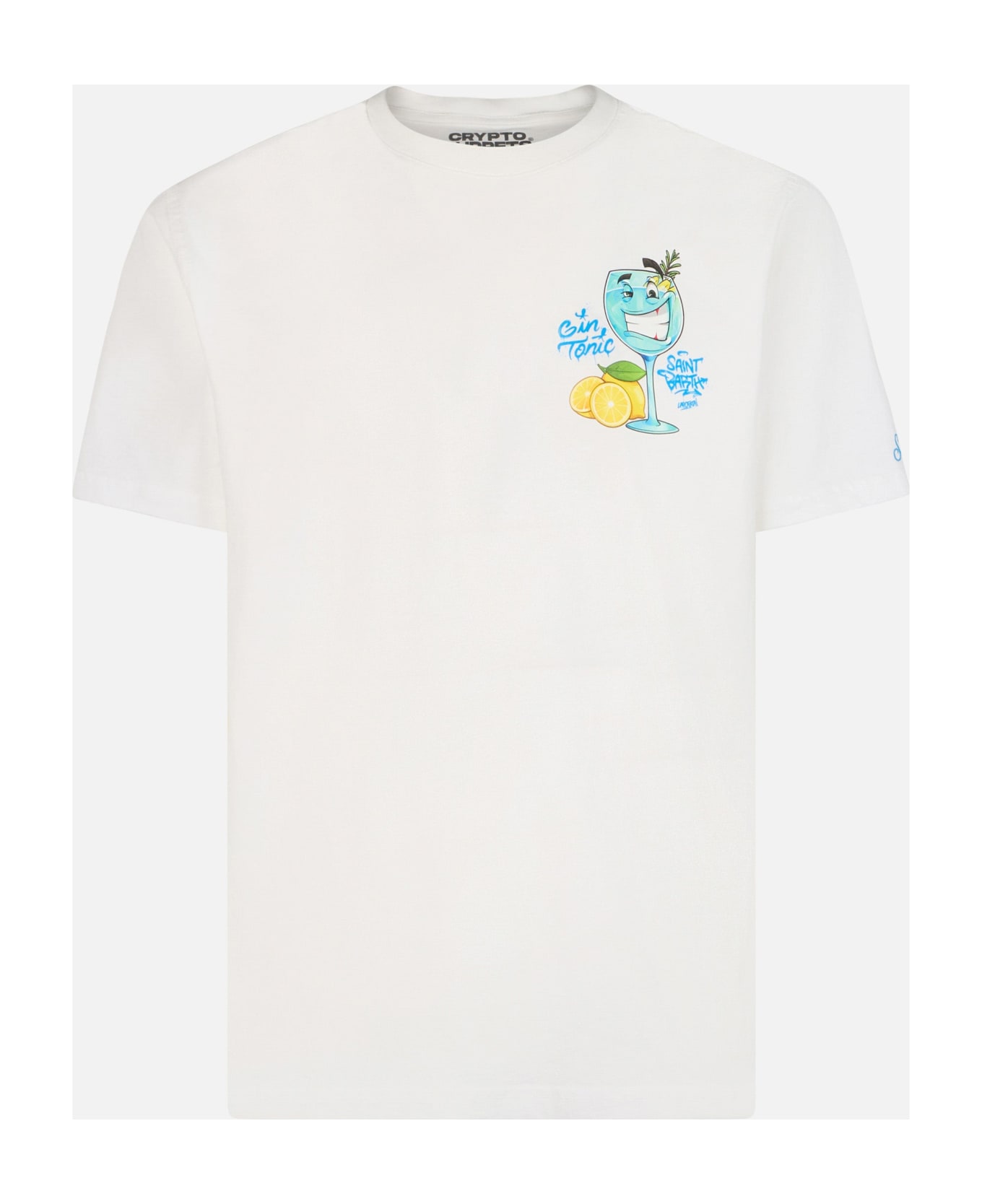 MC2 Saint Barth Man Cotton T-shirt With Cryptopuppets Gin Tonic Front And Back Placed Print | Cryptopuppets Special Edition - WHITE