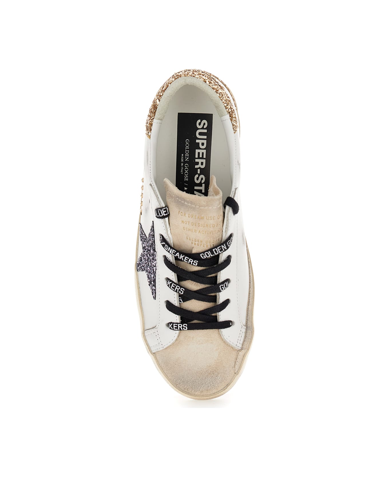 Golden Goose 
superstar
 White Low Top Sneakers With Glitters In Used Effect Leather Woman - White