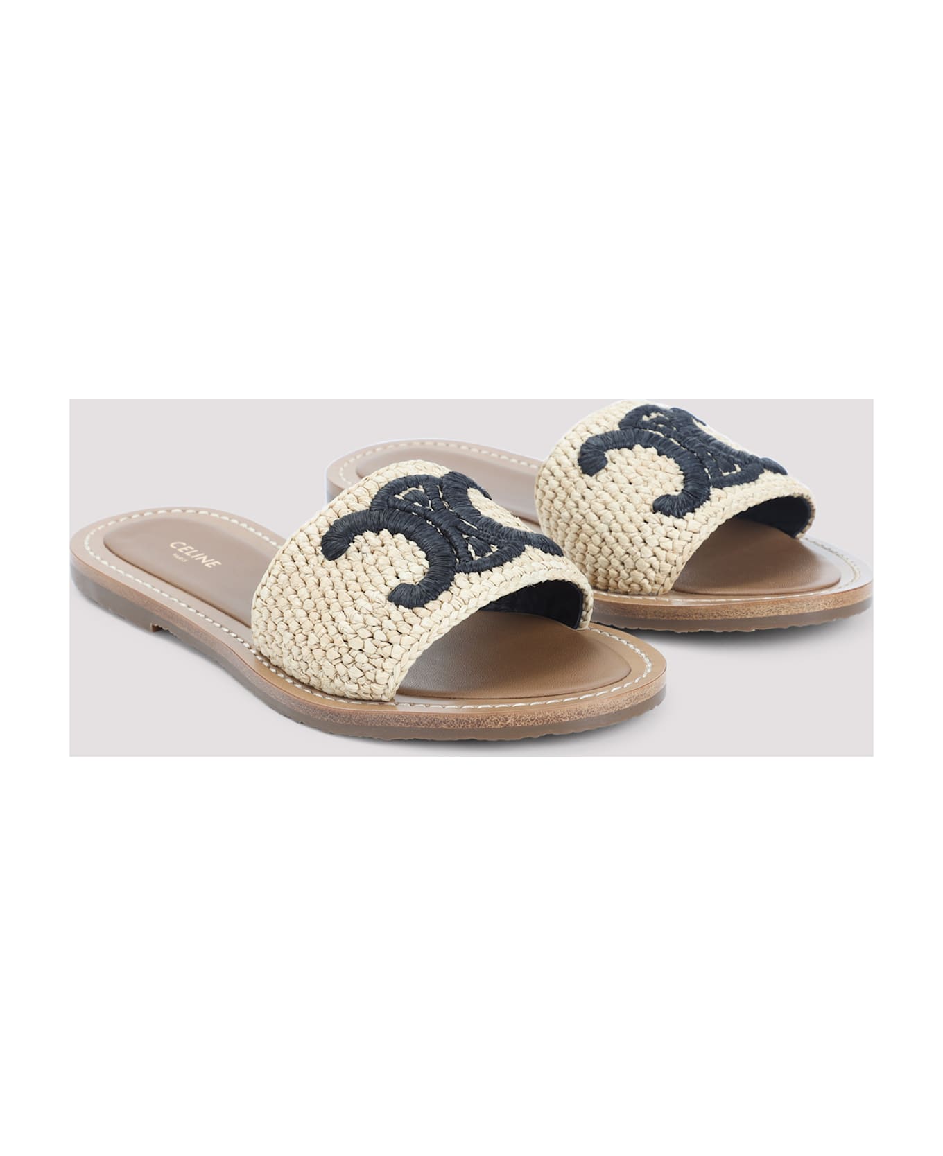 Celine Triomphe 15 Sandals - Bn  Black  Natural