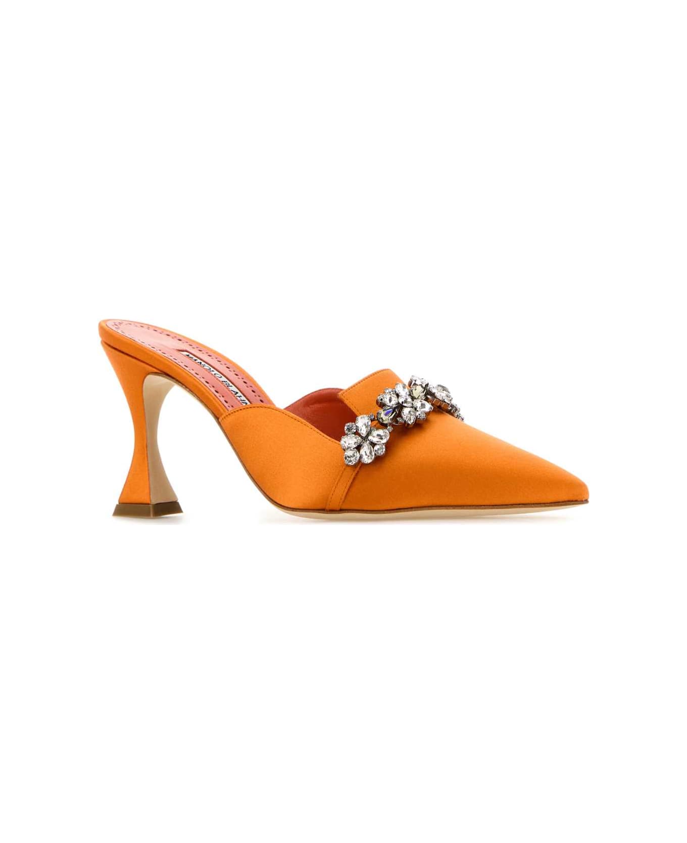 Manolo Blahnik Orange Satin Permu Mules - DORA