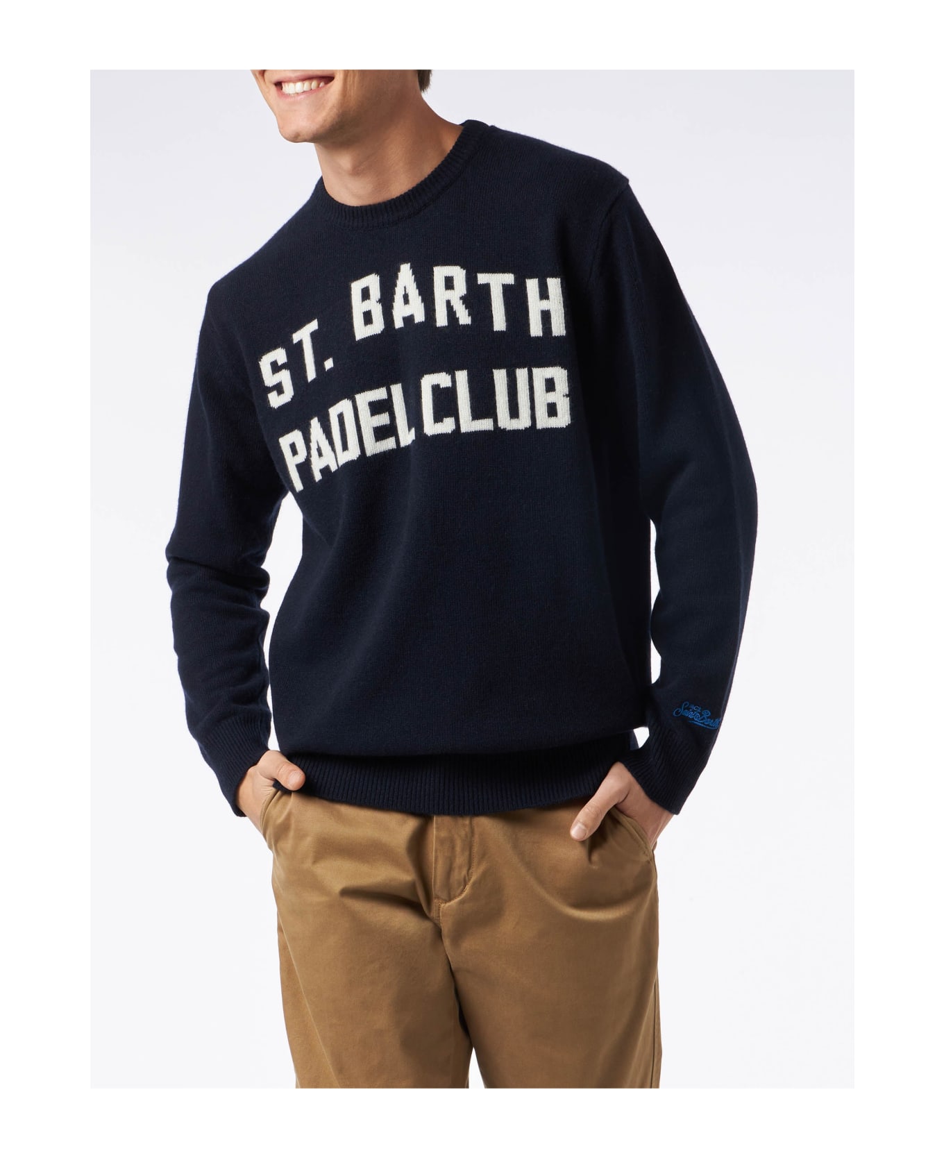 MC2 Saint Barth Man Crewneck Sweater With St. Barth Padel Club Jacquard - BLUE