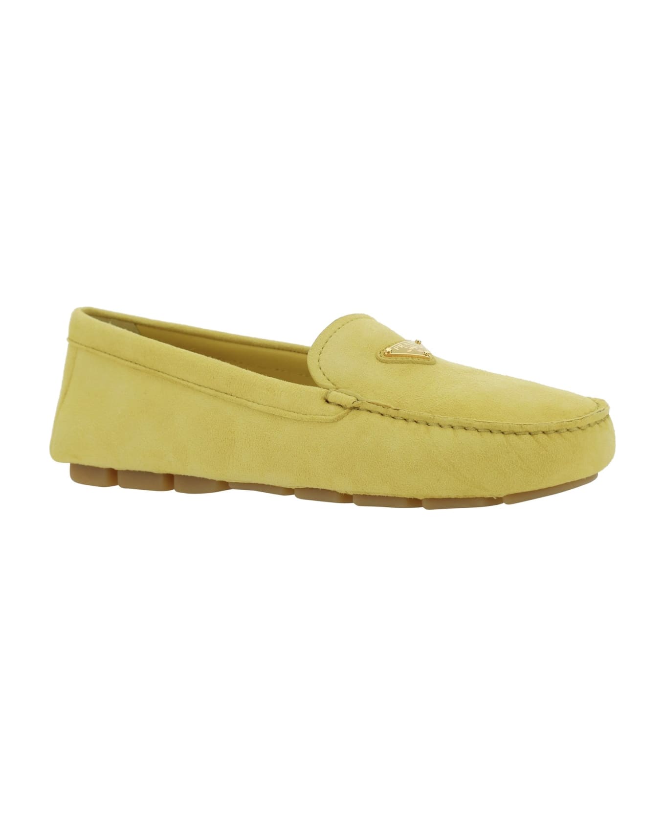 Prada Leather Logo Loafers - Yellow