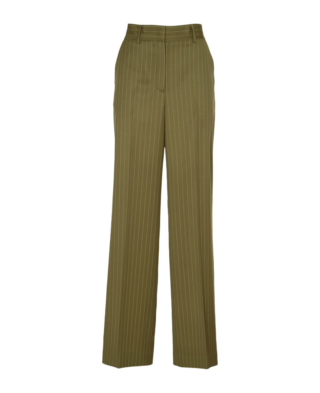 MSGM Pinstripe Trousers - Green ボトムス