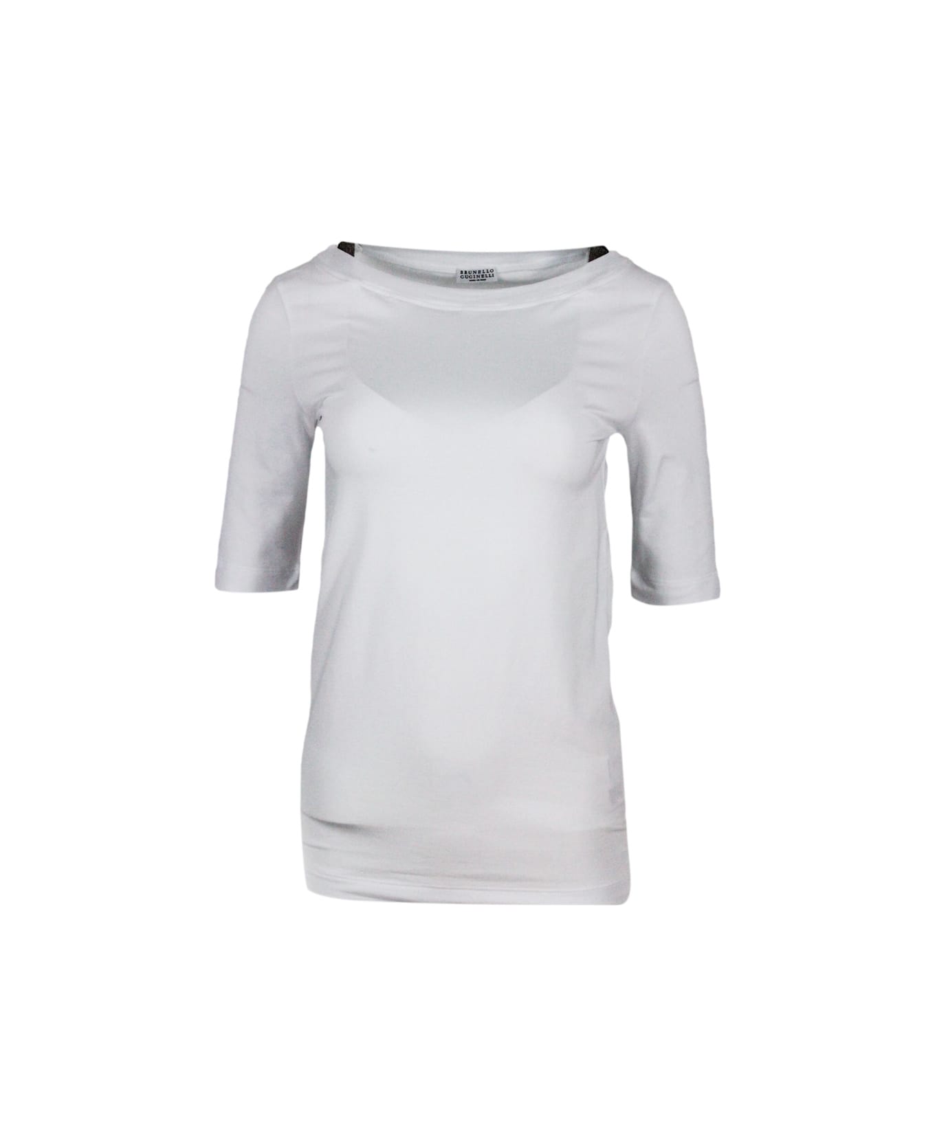 Brunello Cucinelli Short-sleeved T-shirt In Stretch Cotton - White