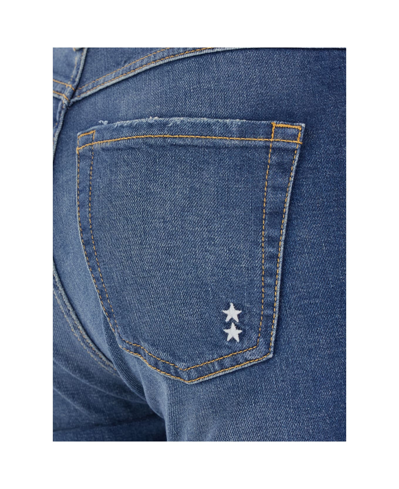 Icon Denim Blue Flared Jeans With Logo Patch On The Rear And Logo Detail On The Rear In Denim Woman - Blu