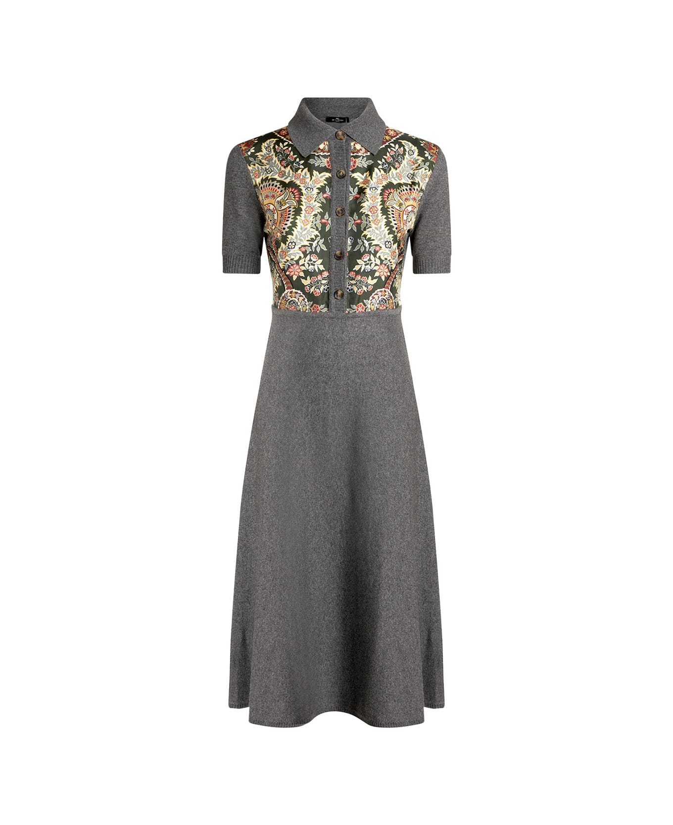 Etro Dark Green Polo Dress In Knit And Silk - Green