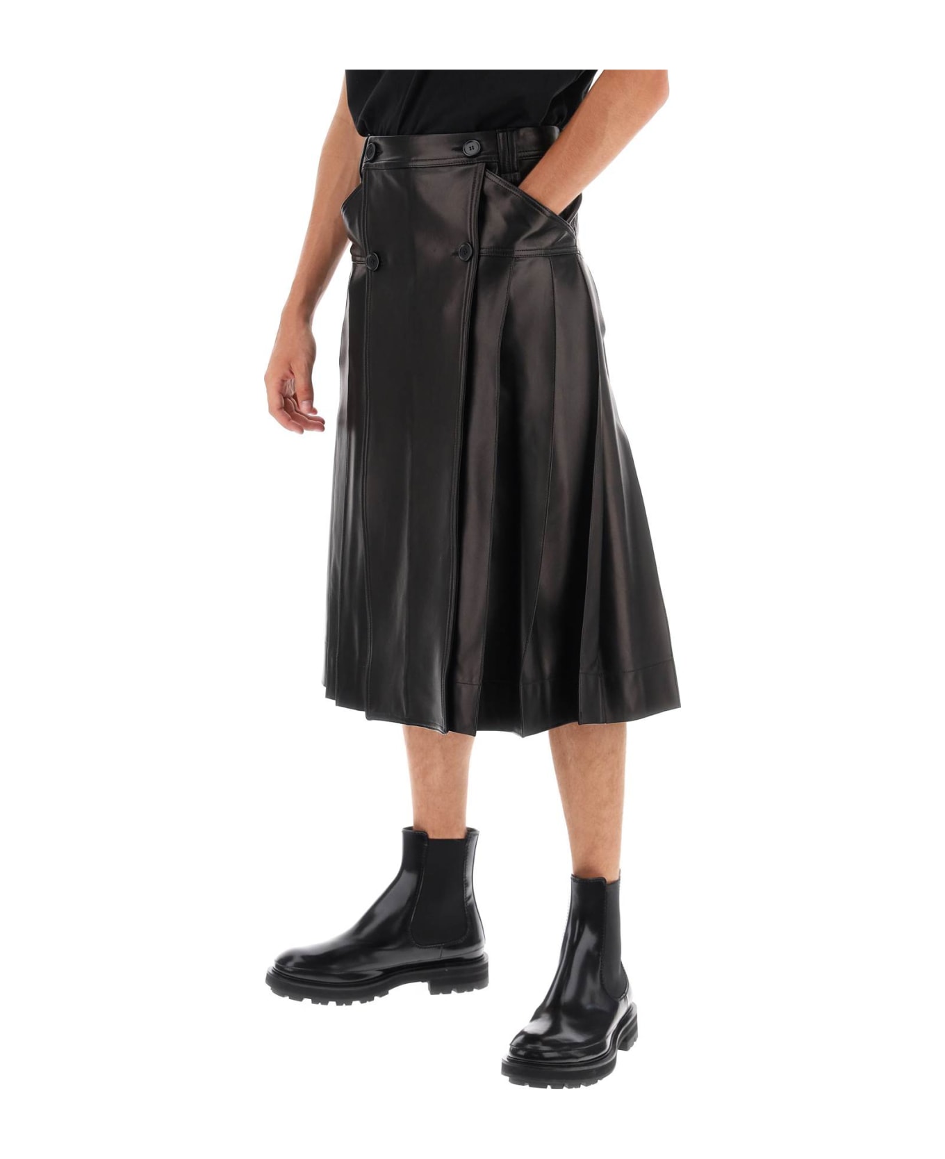 Simone Rocha Pleated Nappa Leather Kilt - BLACK (Black)