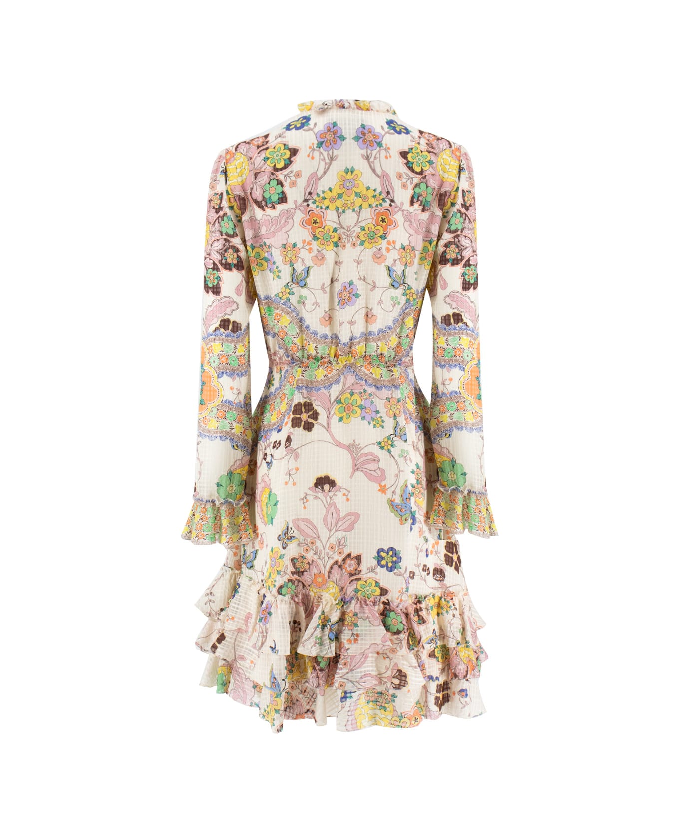 Etro Mock-neck Ruffled Mini Dress - PRINT ON WHITE BASE