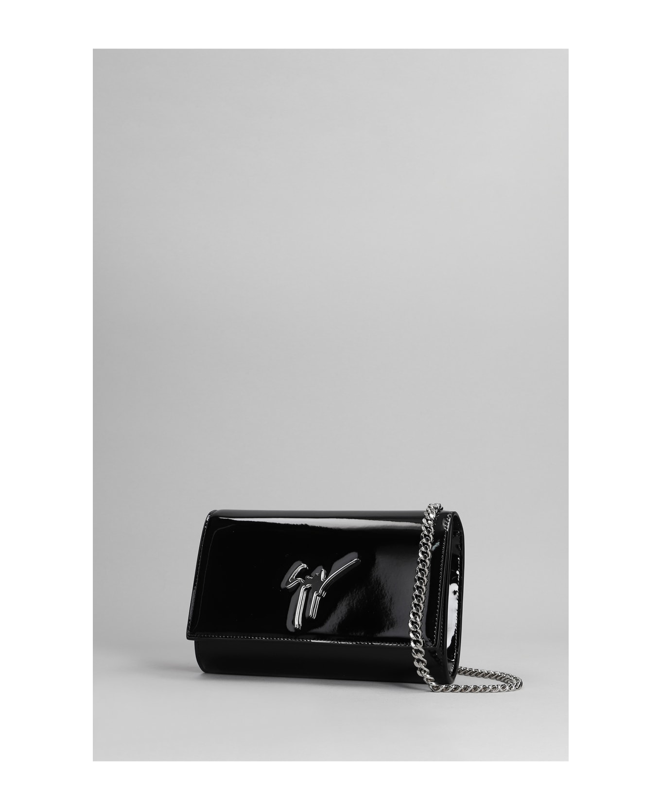 Giuseppe Zanotti Cleopatra Clutch In Black Patent Leather - Black Silver ショルダーバッグ