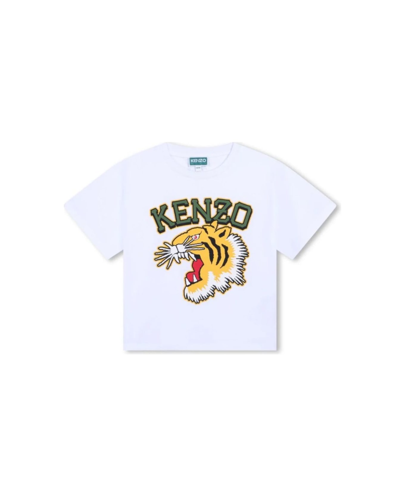 Kenzo Kids White Crewneck T-shirt With Maxi Logo Print On The Front And Logo Lettering On The Rear In Cotton Boy - White