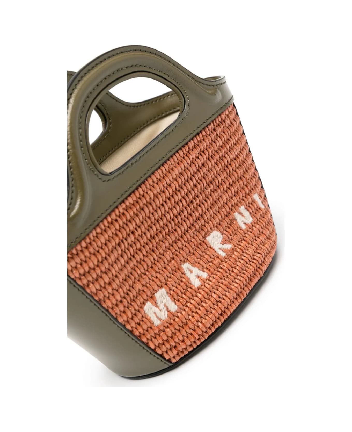 Marni Micro Tropicalia Summer Bag In Khaki Leather And Orange Raffia - Green