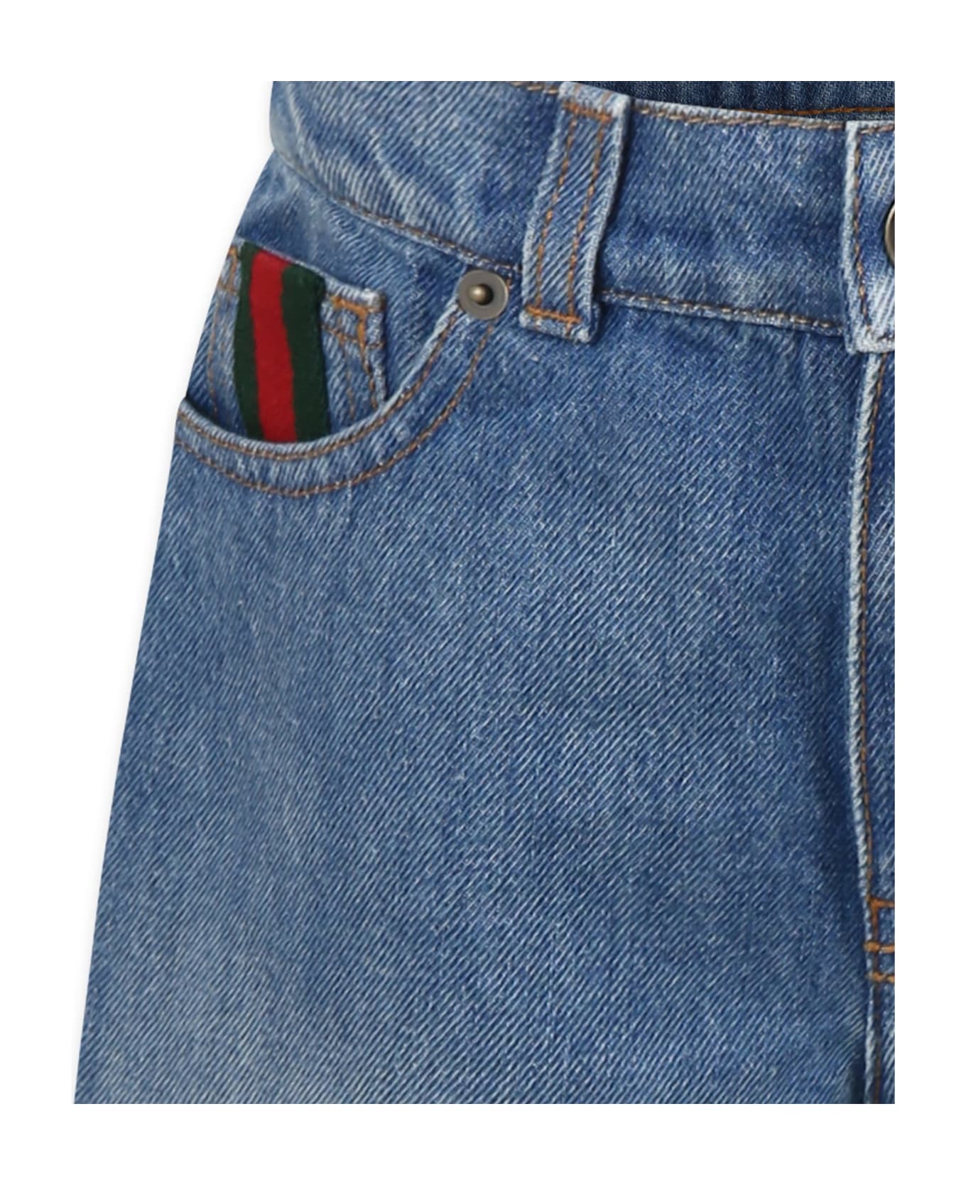 Gucci Blue Shorts For Kids With Web Detail - Denim