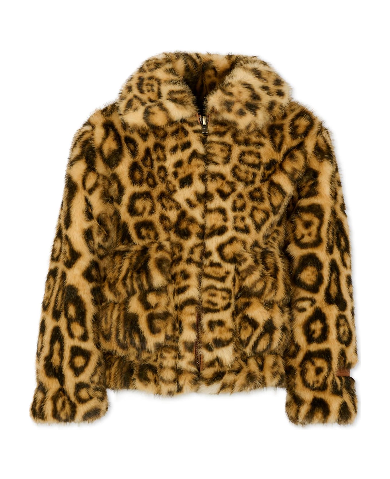 Lanvin Beige Faux Fur Coat For Girl With Spotted Print. - Beige