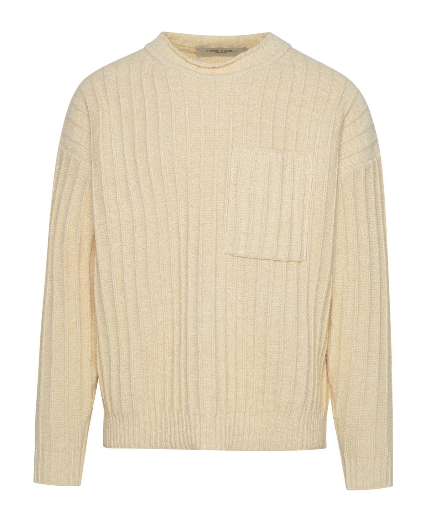 Golden Goose Ivory Cotton Ribbed Sweater - Beige