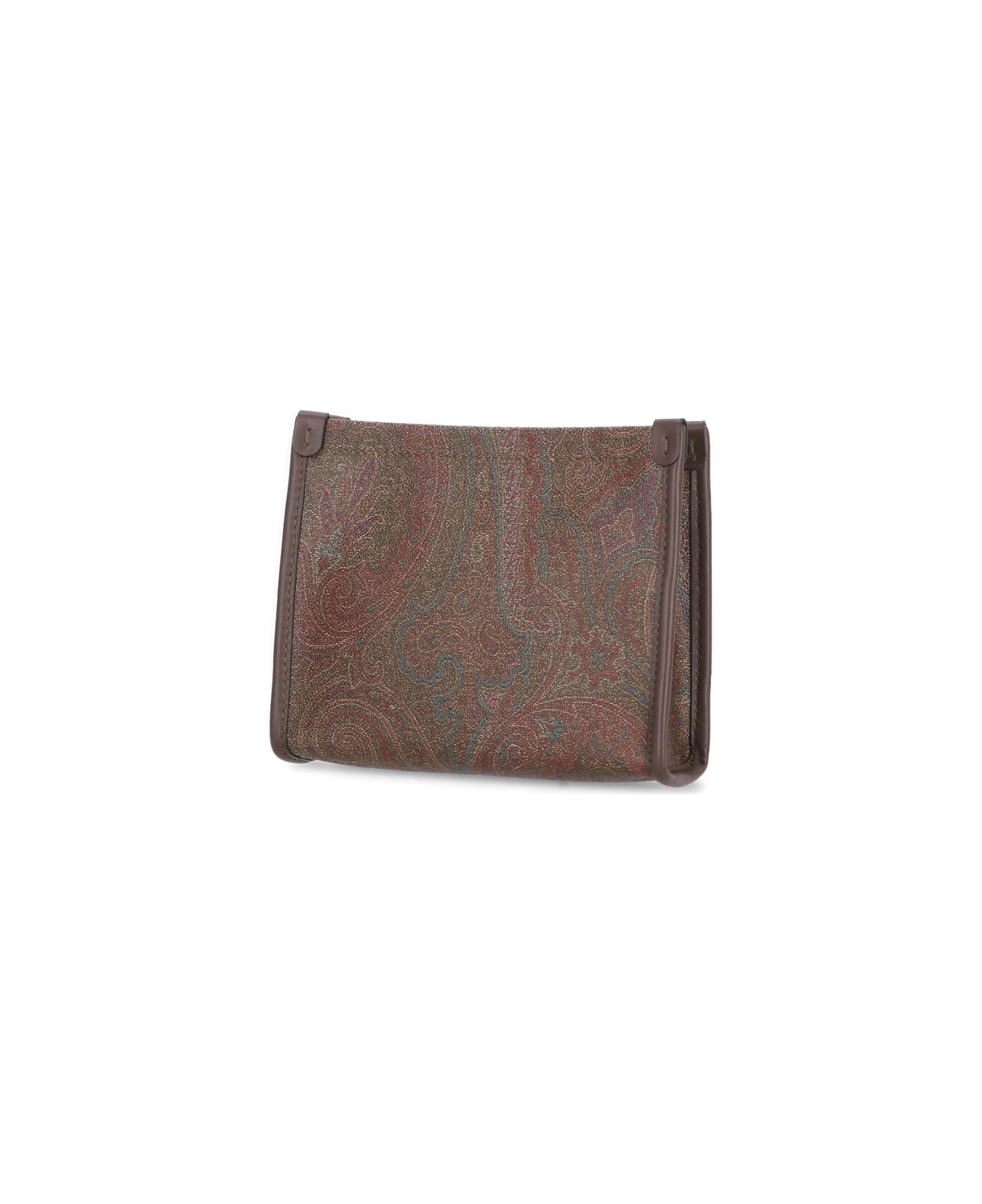Etro Paisley Clutch Bag In Coated Canvas With Logo - Brown