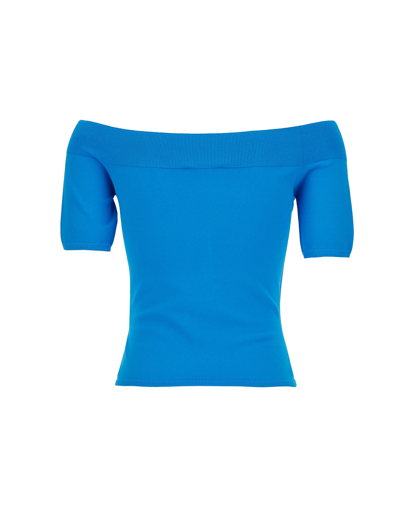 Alexander McQueen Light Blue Off-the-shoulders Top In Viscose Blend Woman - Blu