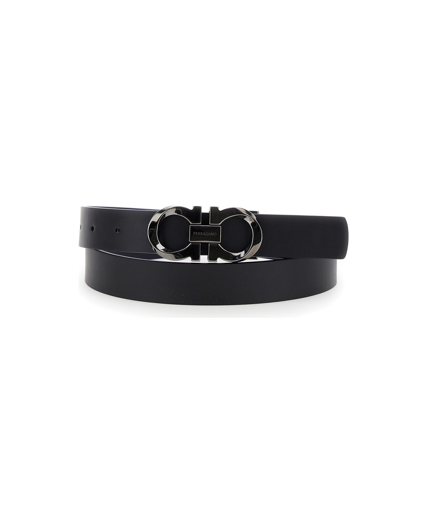 Ferragamo Black And Blue Reversible Belt With Gancini Buckle In Leather Man - blue