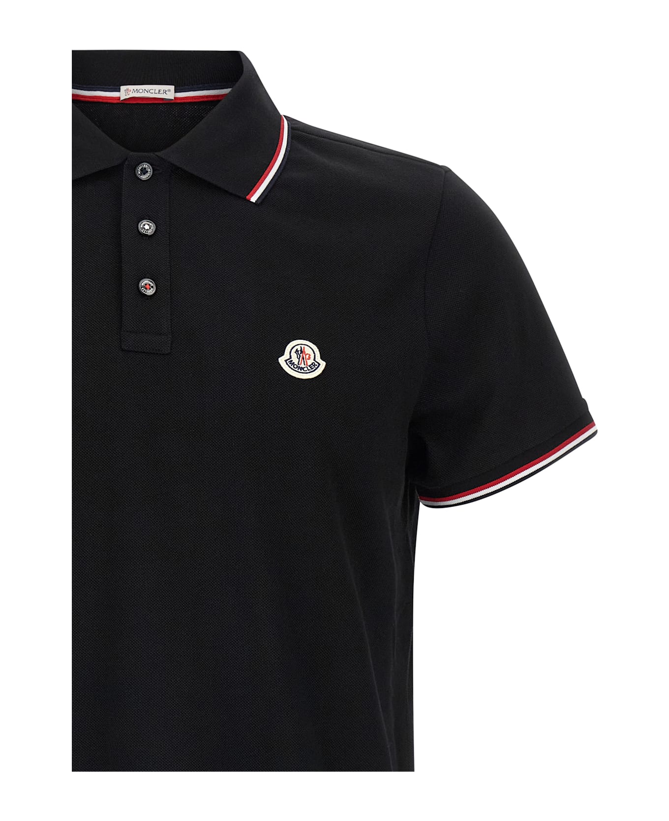 Moncler Piqué Cotton Polo Shirt - Black  