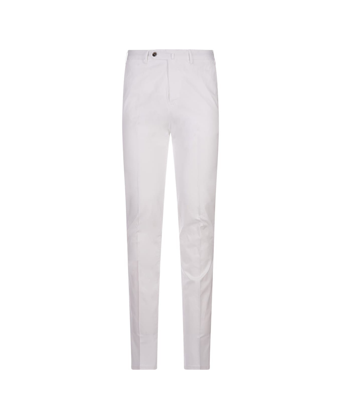 PT01 White Stretch Cotton Classic Trousers - White