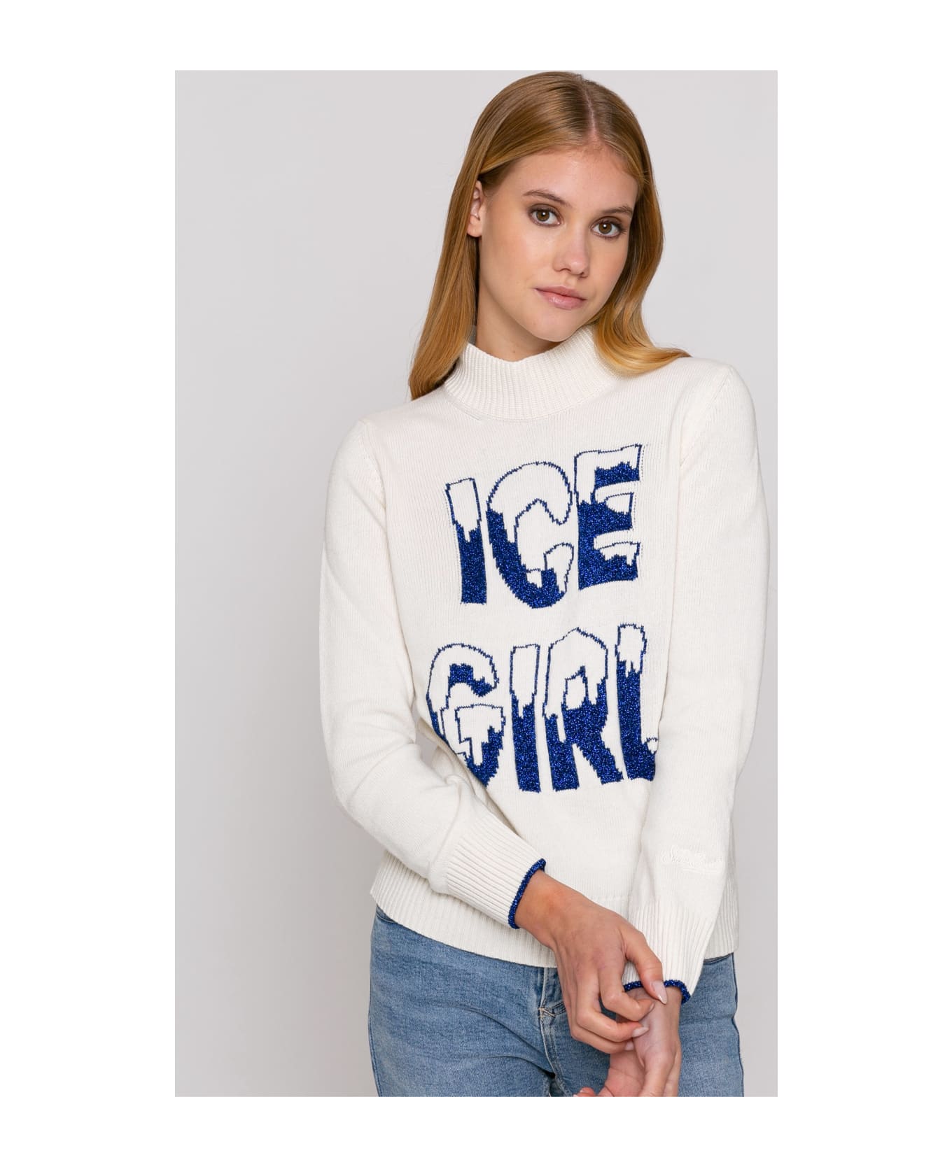 MC2 Saint Barth Half Turtleneck Sweater Ice Girl Lurex Graphic - WHITE