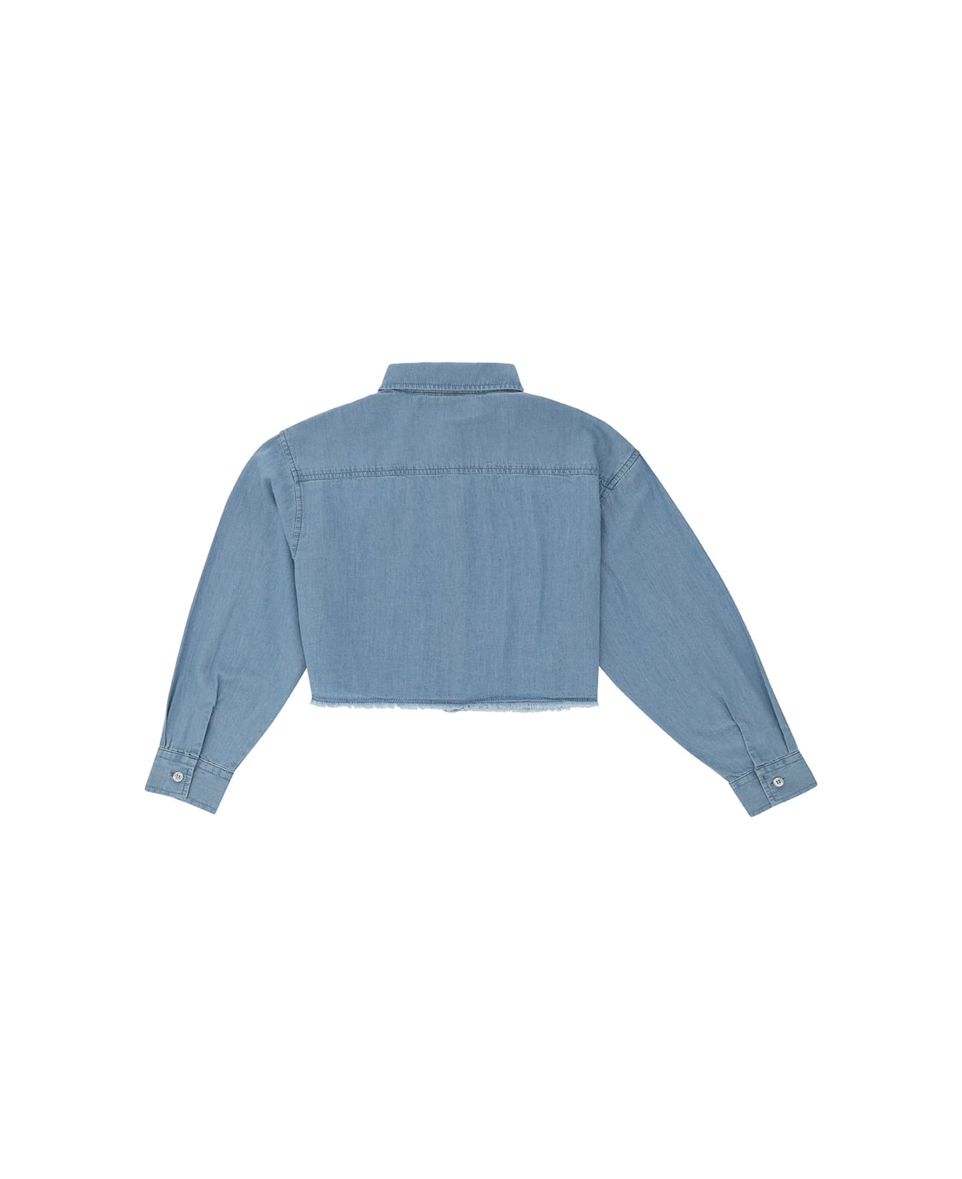 Aspesi Light Blue Crop Shirt With Logo Patch In Cotton Girl - Light blue シャツ