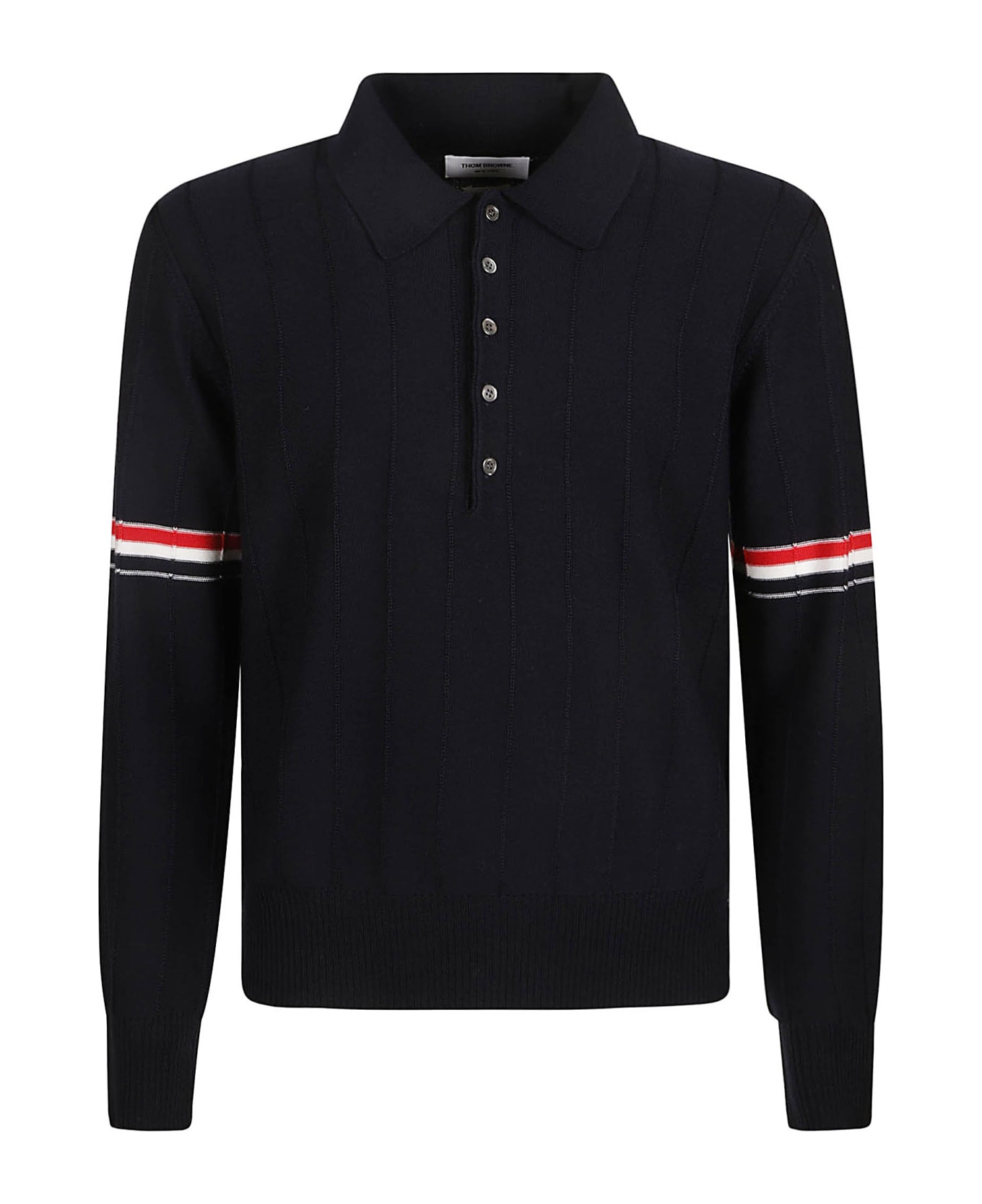Thom Browne Rwb-striped Long-sleeved Polo Shirt - Navy