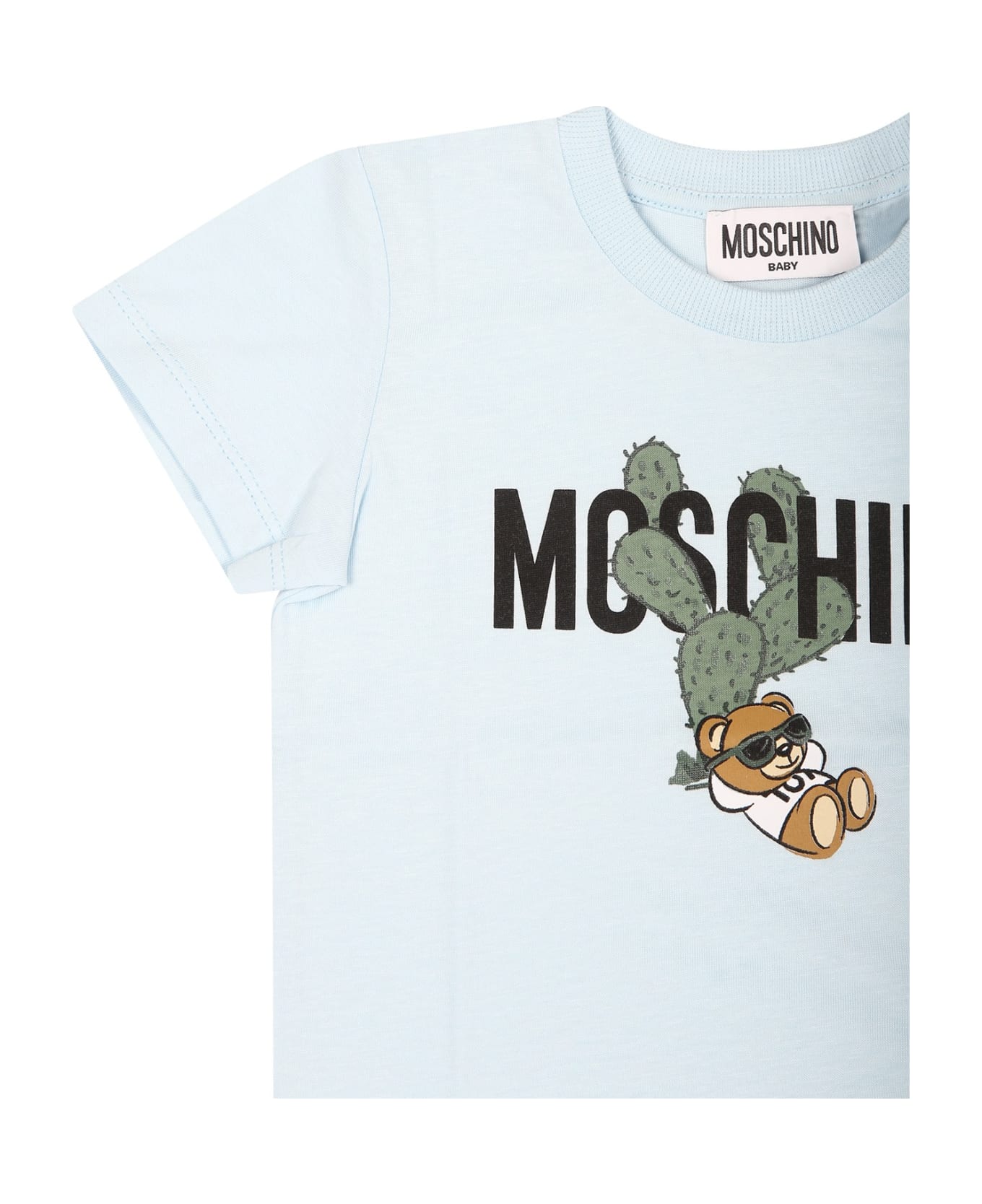 Moschino Light Blue T-shirt For Baby Boy With Teddy Bear And Cactus - Light Blue